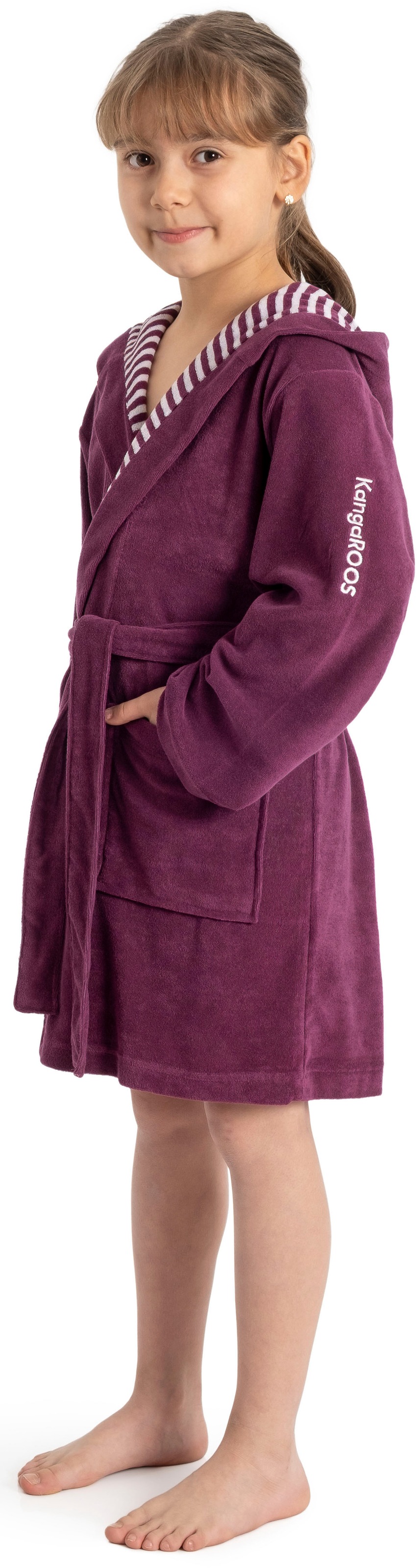 KangaROOS Kinderbademantel »Dalia, Ideal für Zuhause, Schwimmbad oder im Urlaub« 1 Stk. Uni-Farben mit Streifen
