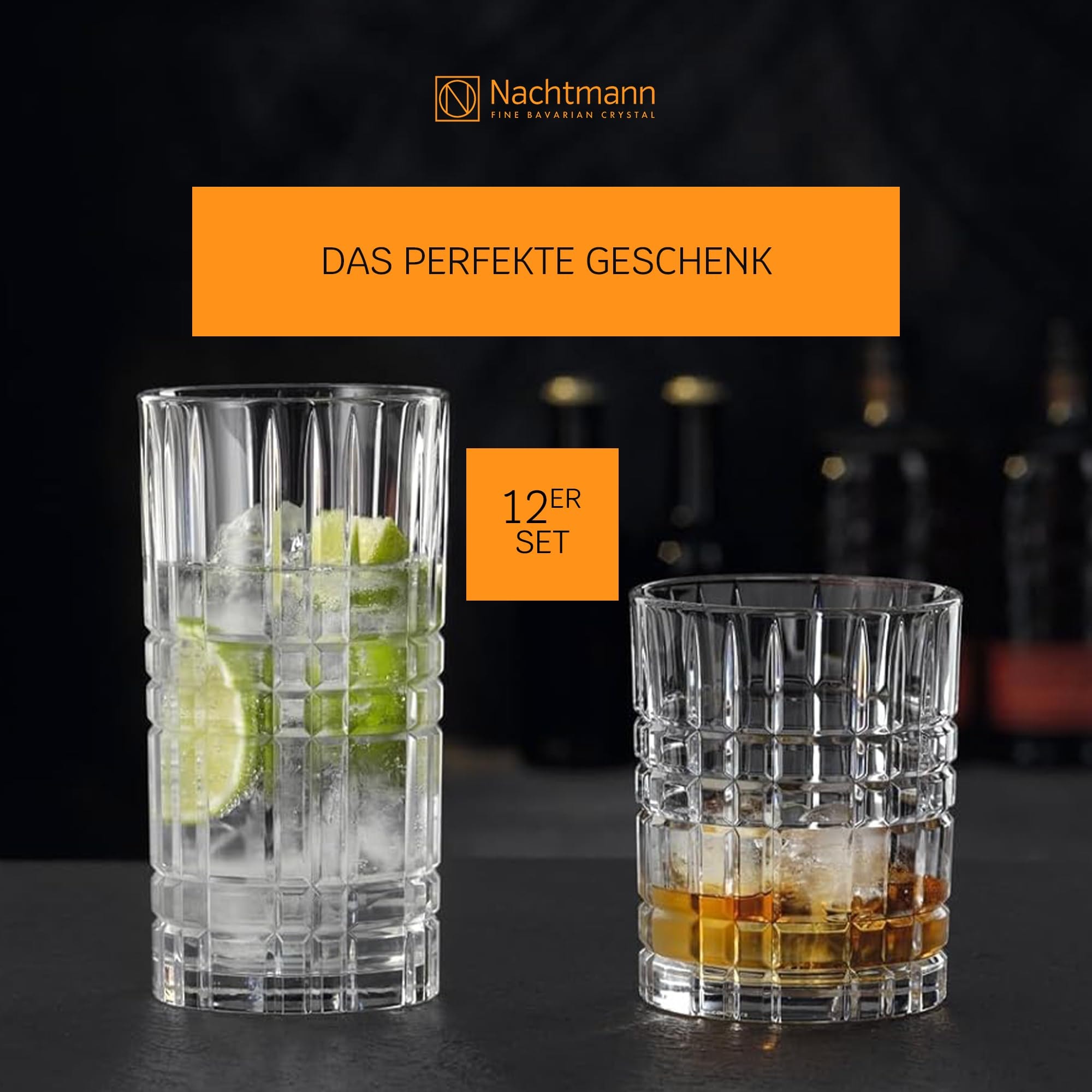Nachtmann Gläser-Set »Bargläser Highland 12er Set transparent« Erhöhte Bruchfestigkeit, Kristallglas, spülmaschinenfest