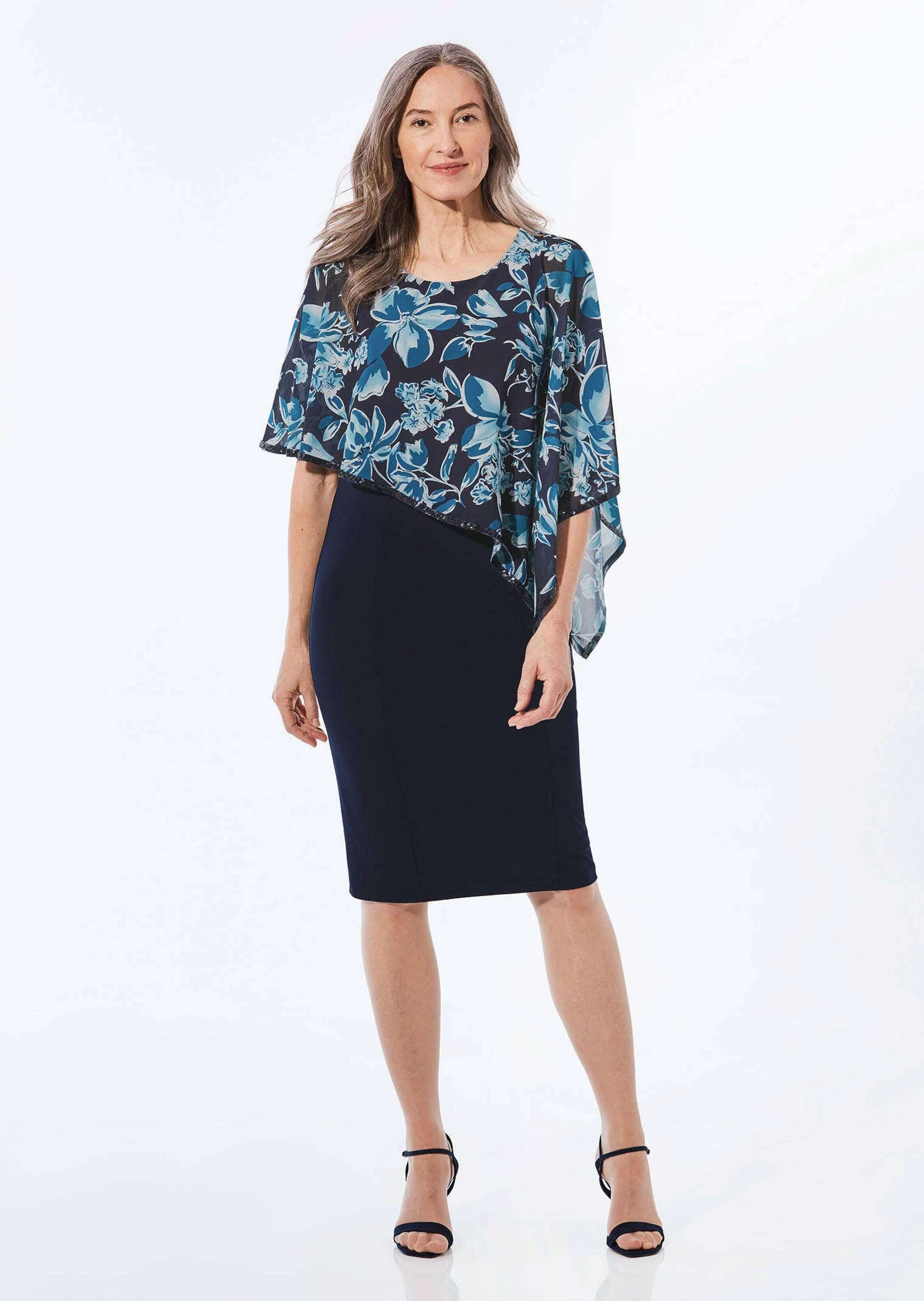 GOLDNER Etuikleid »Festliches Kleid mit feinem Chiffonüberwurf« Chiffonüberwurf mit schimmerndem Paillettenbesatz