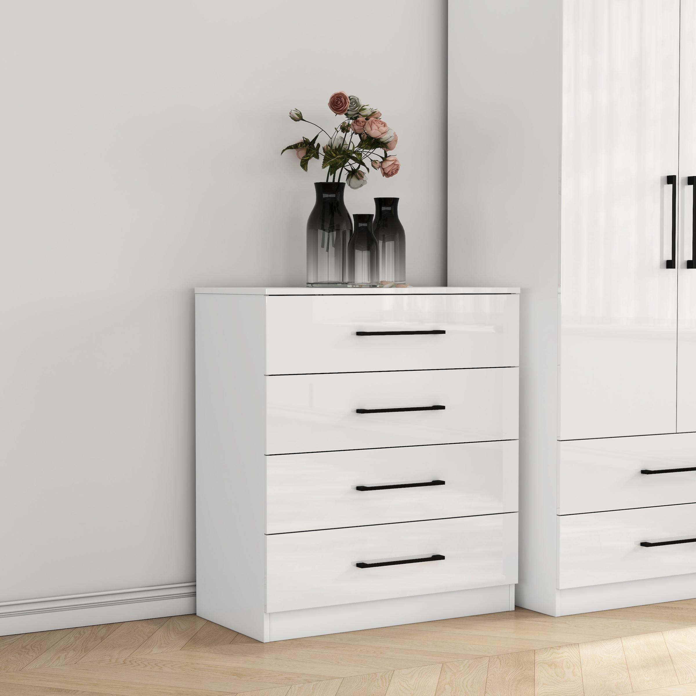 OTTO home Schubkastenkommode »Sylt Schlafzimmerkommode Kommode Wäscheschrank Bestseller« Viel Stauraum im Schlafzimmer mit hochglänzenden Fronten, 1 Stk. tlg. Beistellschrank mit 4 Schubladen