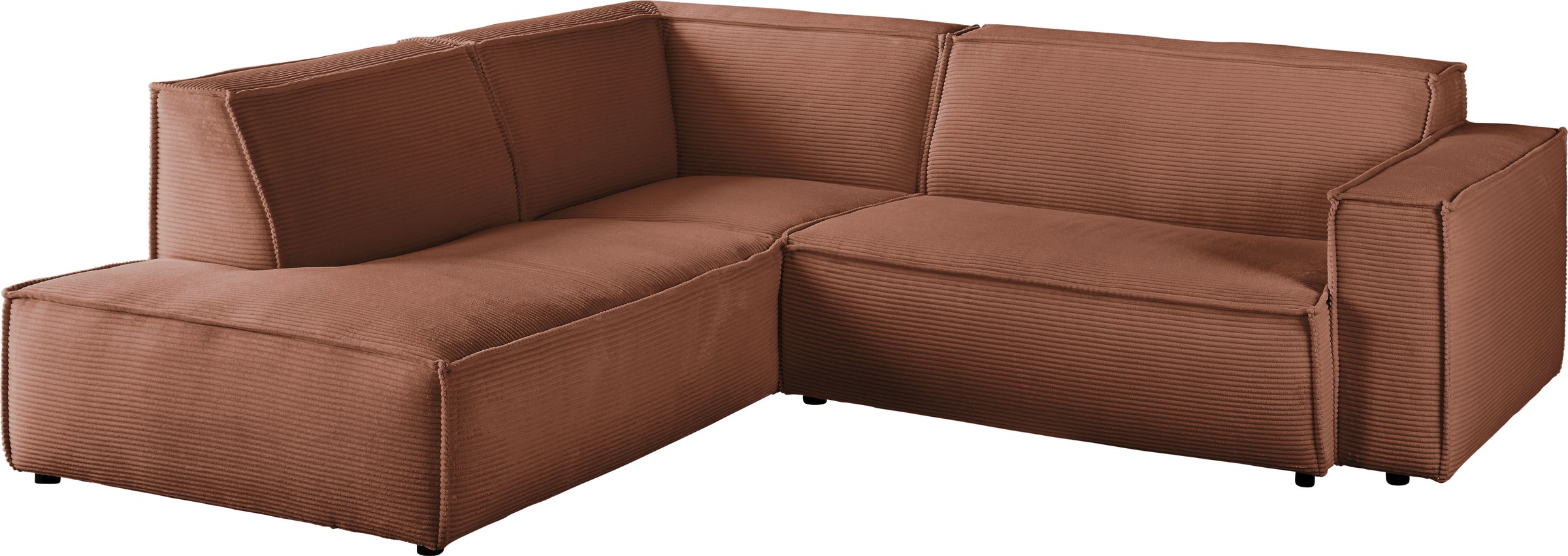 3C Candy Ecksofa »Matteo in elegant, kubischer Formensprache, bequem, L-Form«, mit auffälliger Kedernaht, Cord-Bezug, Lounge-Charakter