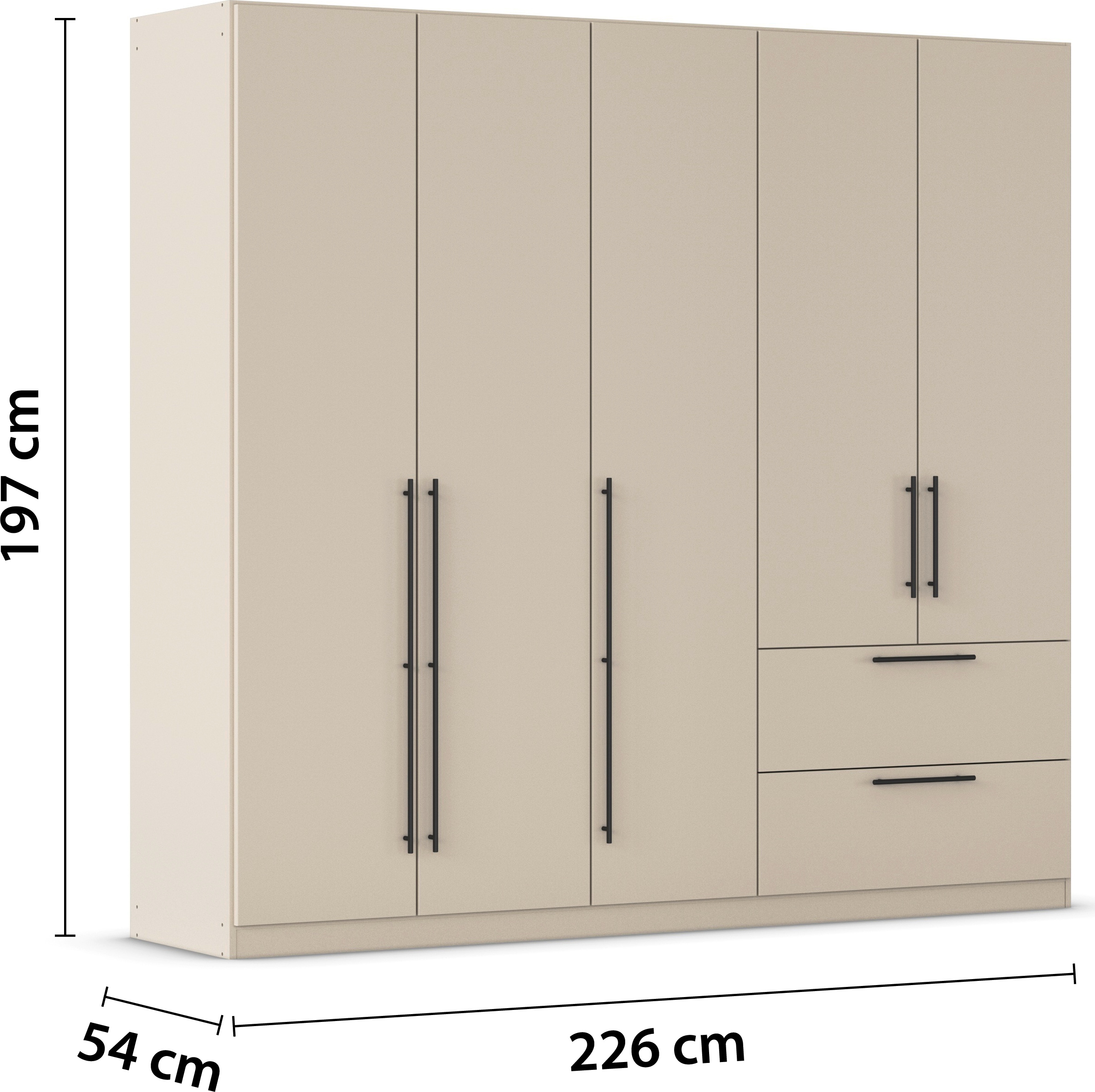 rauch Kleiderschrank »Drehtürenschrank Schrank Garderobe Wäscheschrank Schlafzimmer AVOLA«, (in 3 verschiedenen Ausstattungen BASIC/CLASSIC/PREMIUM), mit hochwertigen Stangengriffen aus Metall in Schwarz MADE IN GERMANY
