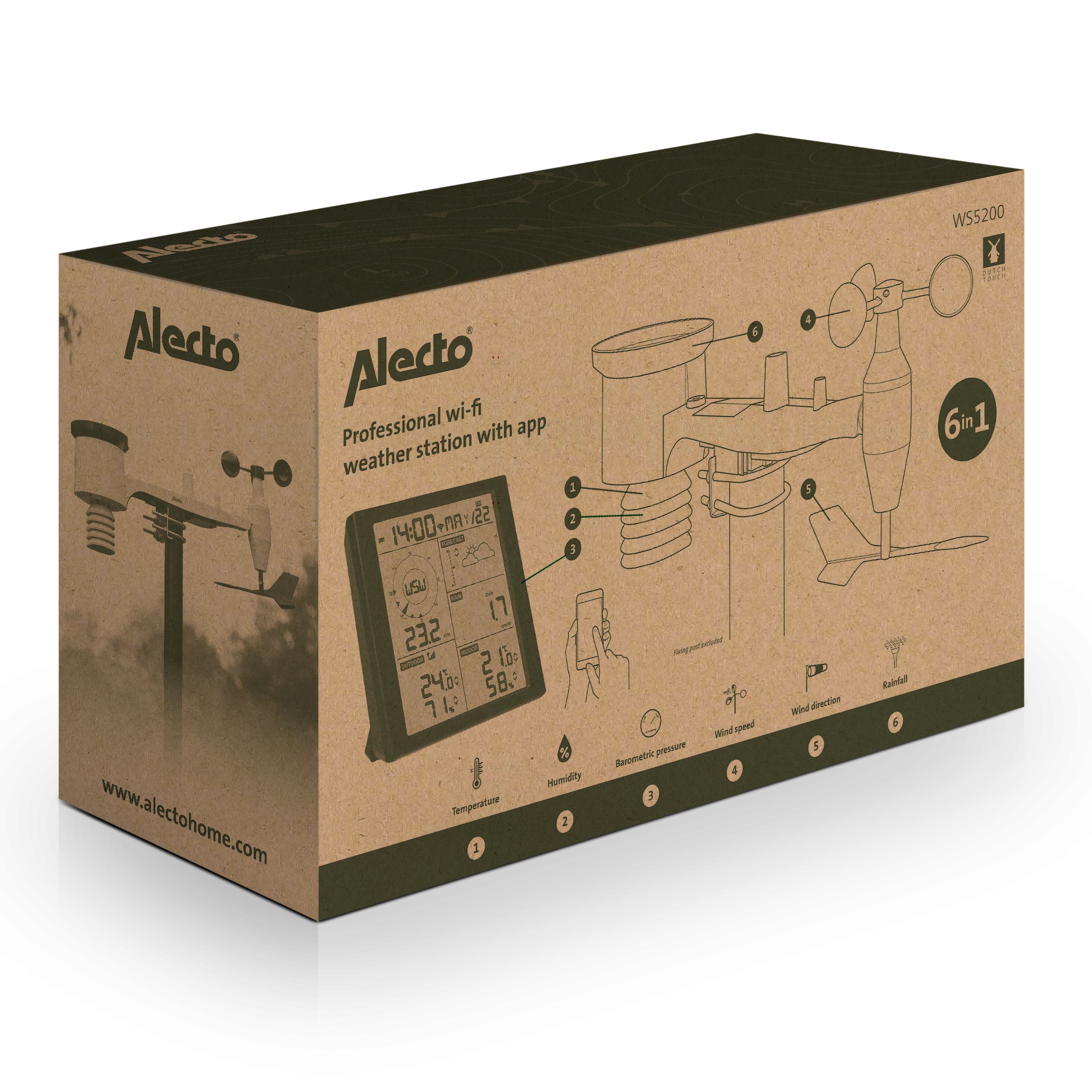 Alecto Wetterstation »WS5200«, (mit Außensensor), 6in1, WLAN-fähig via Wetterplattformen