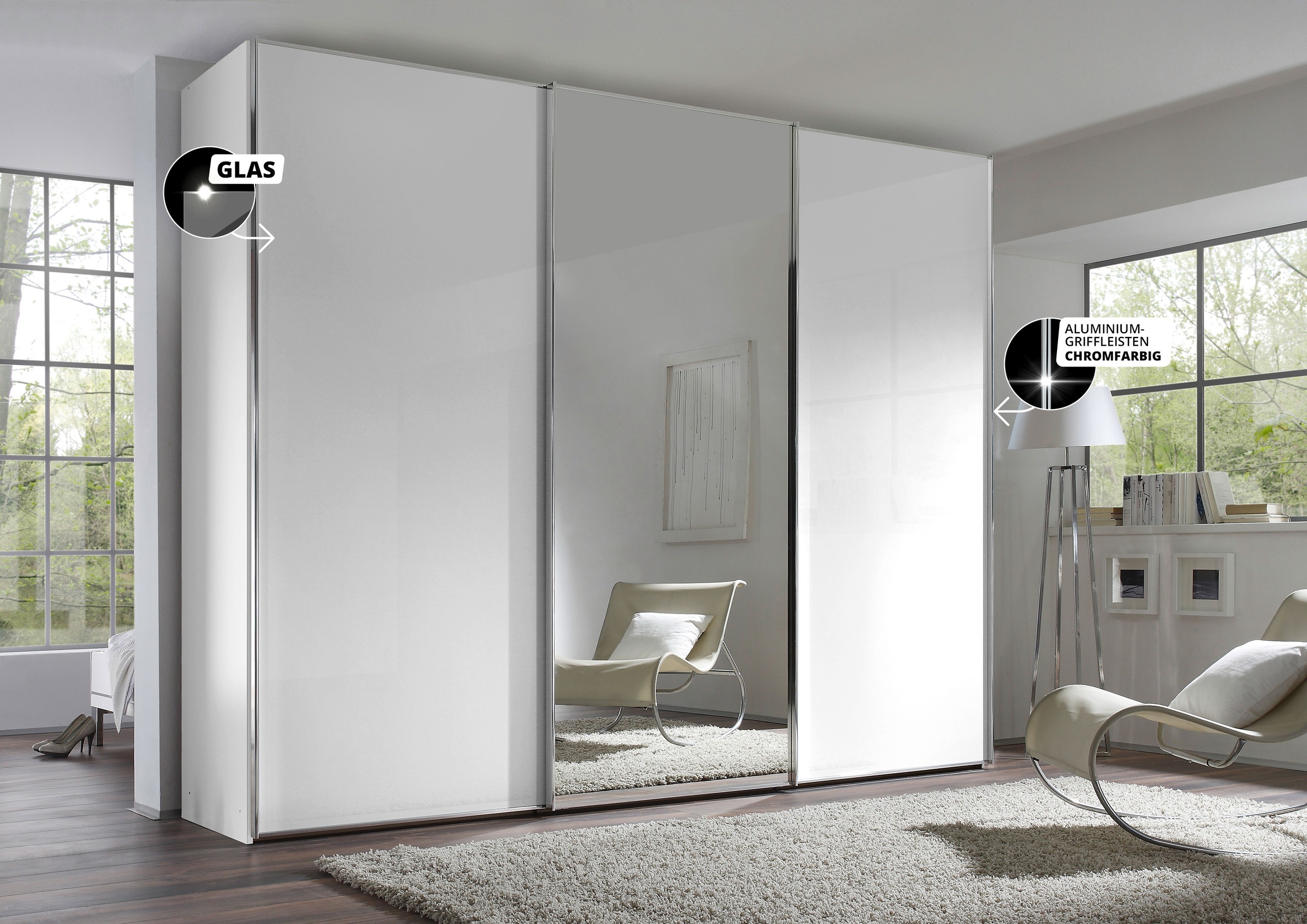 STAUD Schwebetürenschrank »Sinfonie Plus, edles Design in hochwertiger Qualität, Made in Germany« Mit Spiegeltür und vier verschiedenen Ausstattungsvarianten