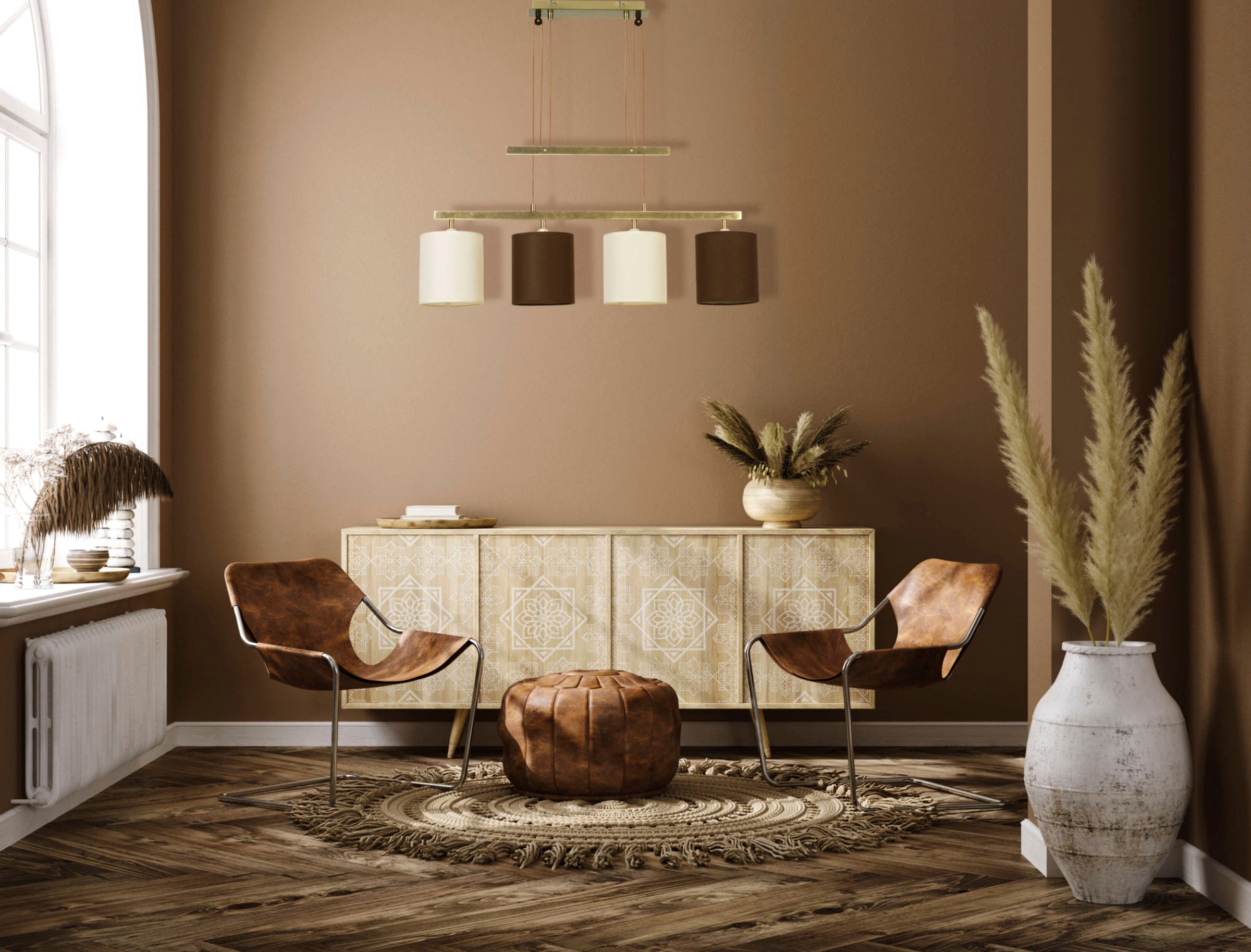 näve Pendelleuchte »Tilde«, 4 flammig, Leuchtmittel E27 | ohne Leuchtmittel, verstellbar, Stahl/Textil, Höhe: 116cm, exkl. 4x E27 max. 40W