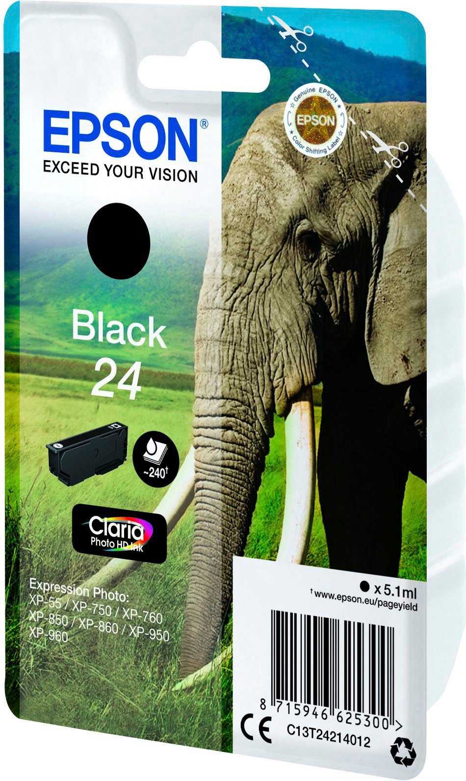 Epson Tintenpatrone »Black 24«, original Druckerpatrone 24 schwarz