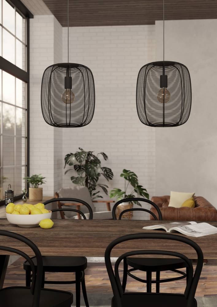 EGLO Hängeleuchte »RINROE Pendellampe, Stahl, E27, IP20, Vintage, Wohnzimmerlampe, Lampe« E27 1 Stk. Hängeleuchte, schwarz / 2 X 40W / L:90 H:110 cm / Pendelleuchte