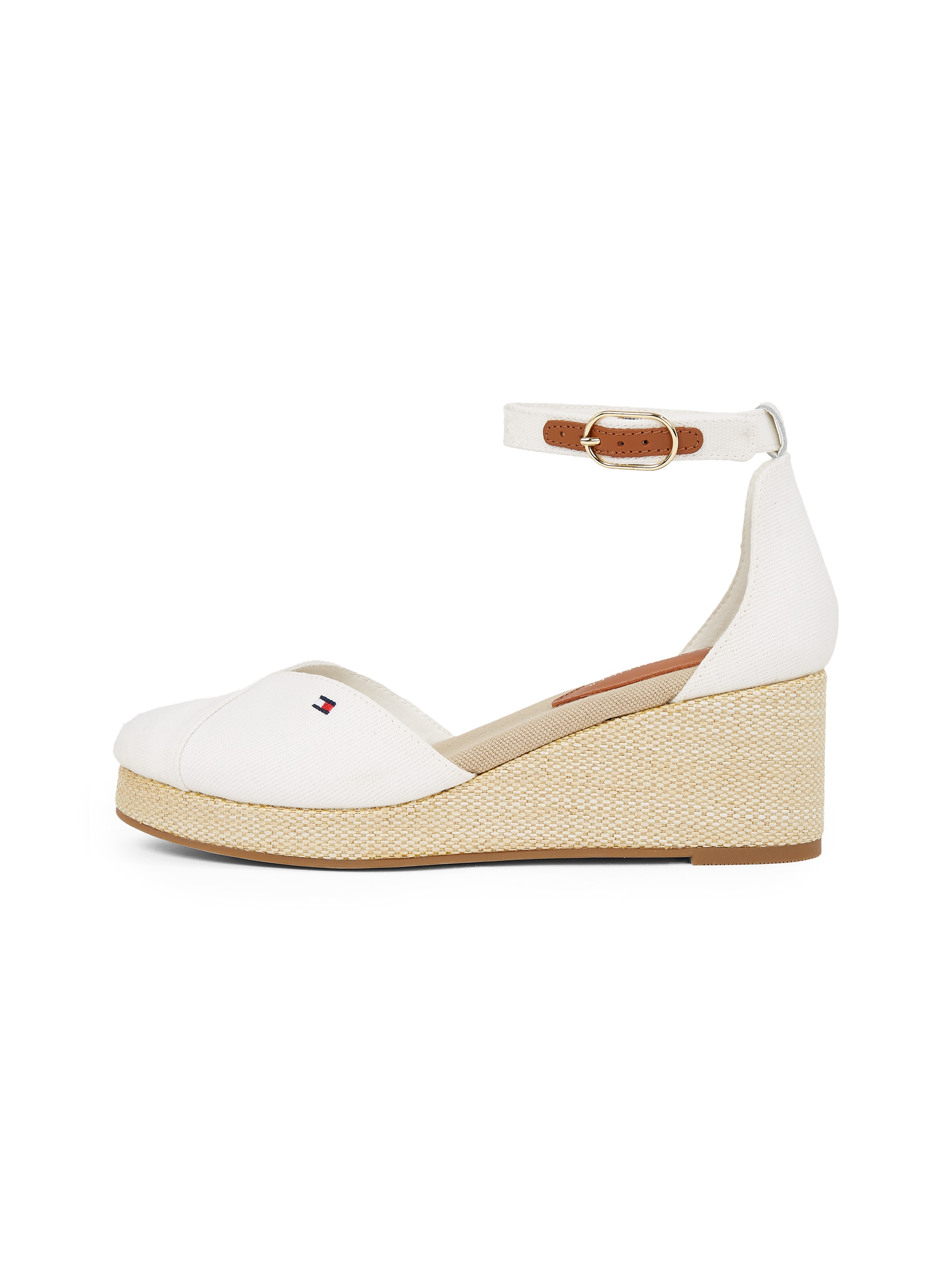 Tommy Hilfiger Keilsandalette »FLAG CLOSED TOE MID WEDGE ESPAD«, Riemchensandale, Sommerschuh mit verstellbarer Schnalle