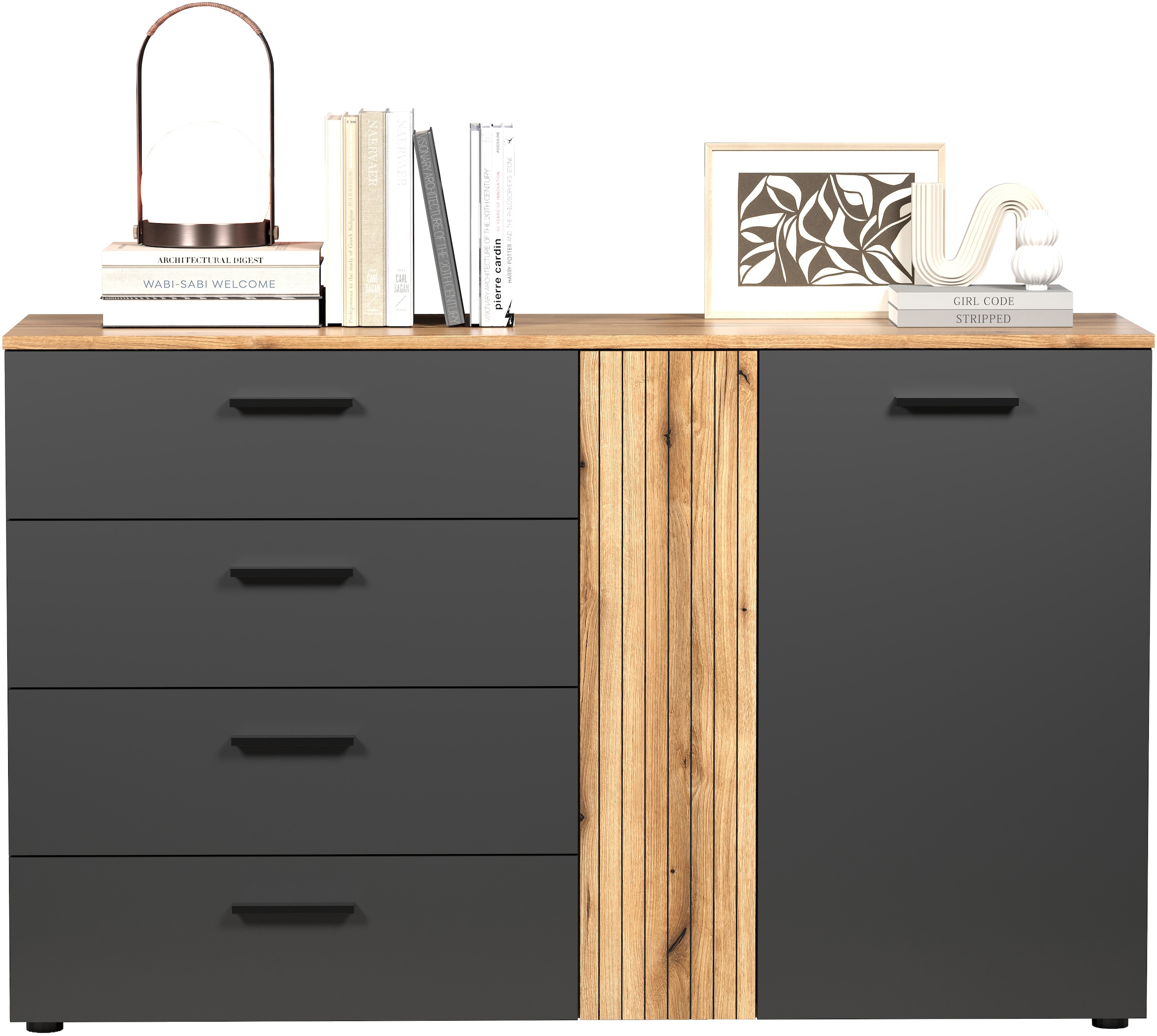 INOSIGN Kommode »Estepona« 1 Stk. tlg. Schubladenschrank in Rillenoptik mit Vollauszug-Funktion