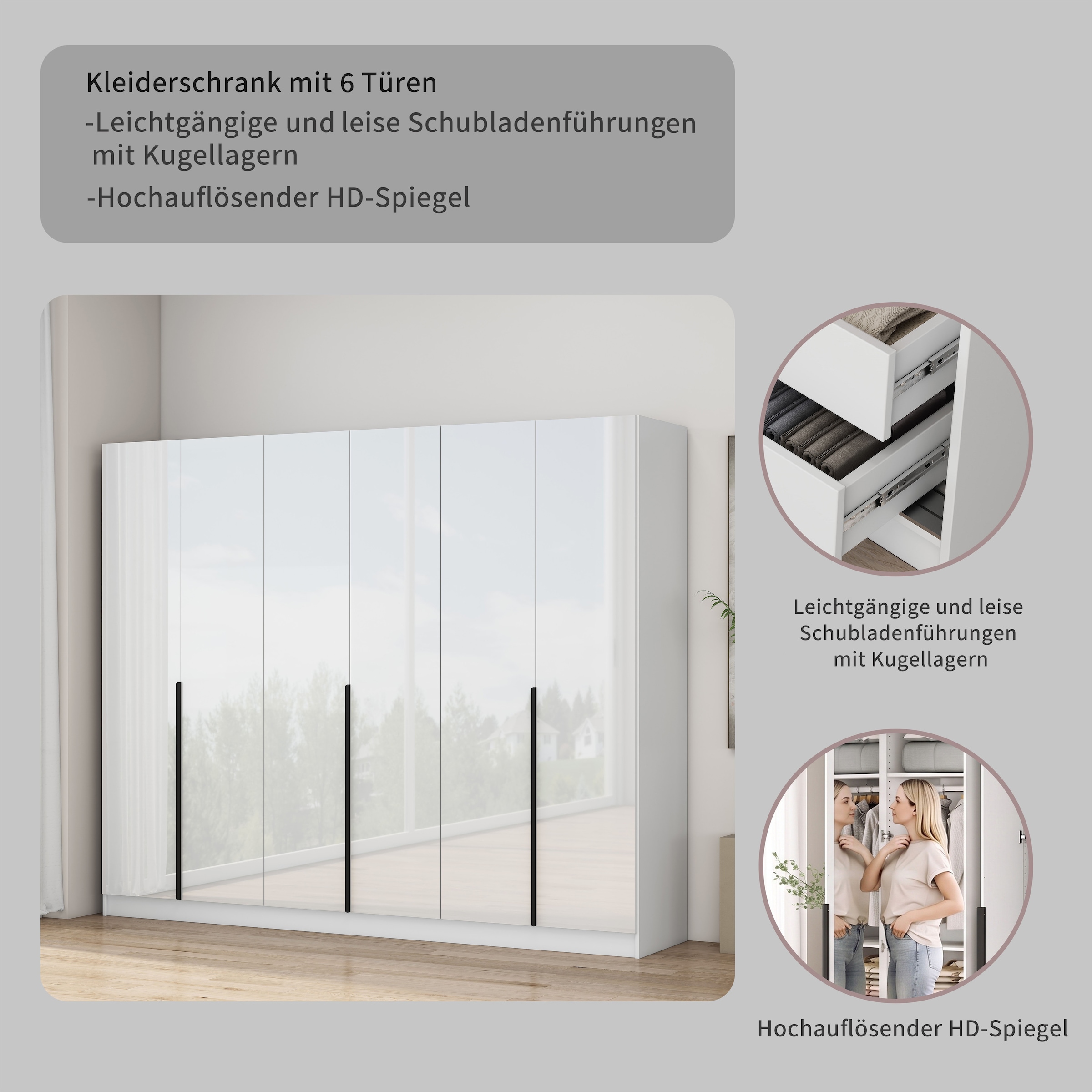 OTTO home Kleiderschrank »Annor Schlafzimmerschrank Breite 242cm hochglanz Schrank Garderobe« Drehtürenschrank mit perfekter Innenausstattung - elegante Türgriffe