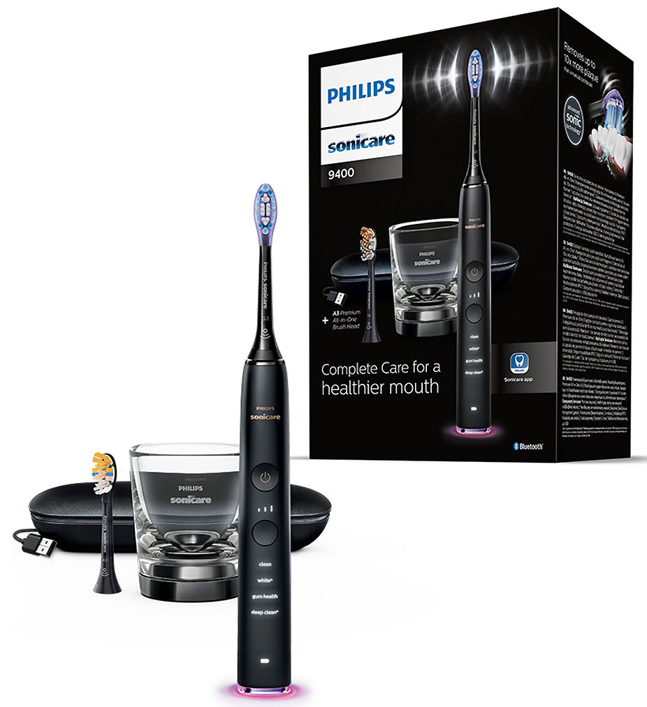 Philips Sonicare Elektrische Zahnbürste »DiamondClean 9400, HX9917« 2 Stk. Aufsteckbürsten mit integriertem Drücksensor, 4 Putzprogramme und 3...