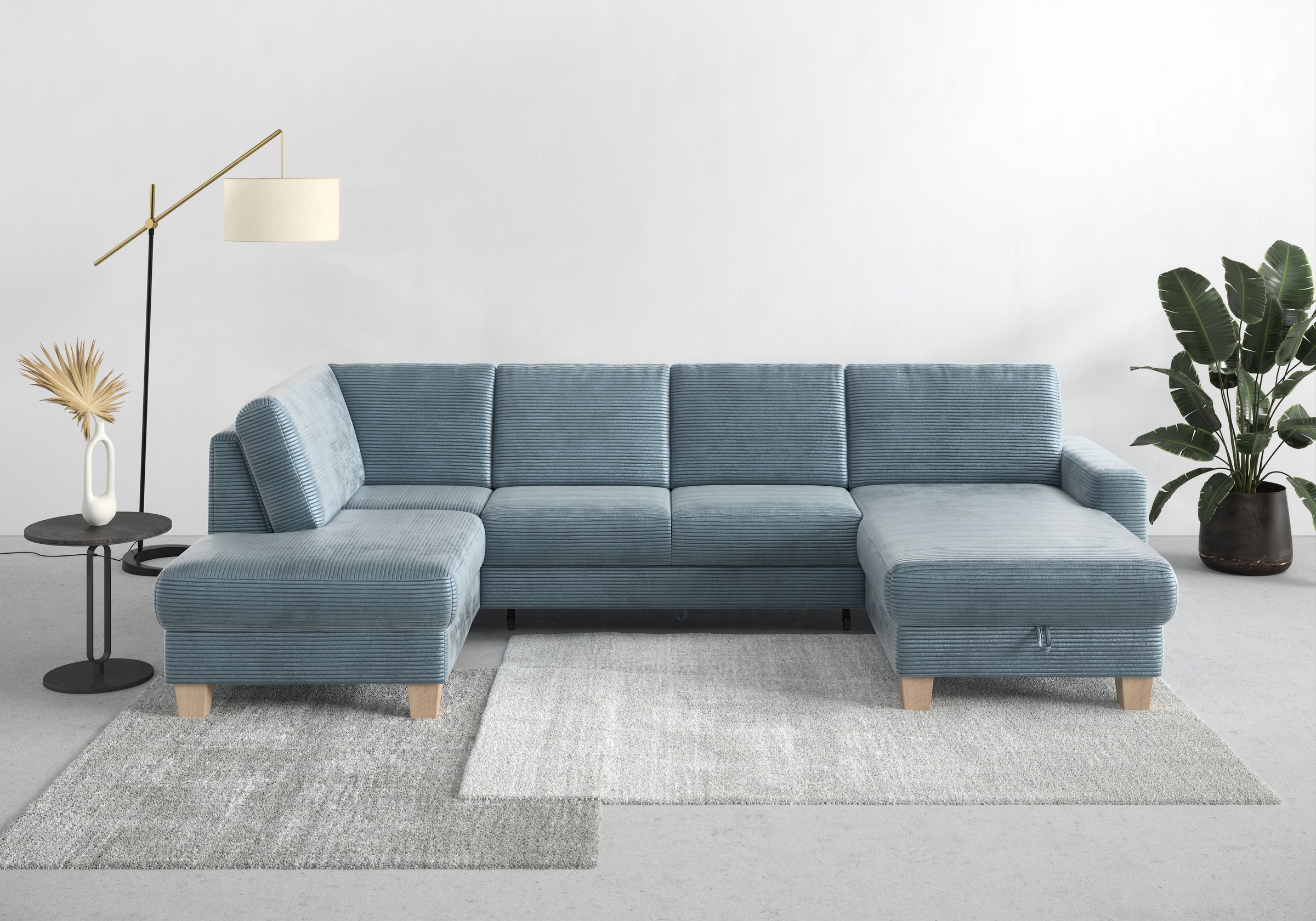 Home affaire Wohnlandschaft »Summer U-Form«, mit oder ohne Bettfunktion und Bettkasten, Cord-Bezug