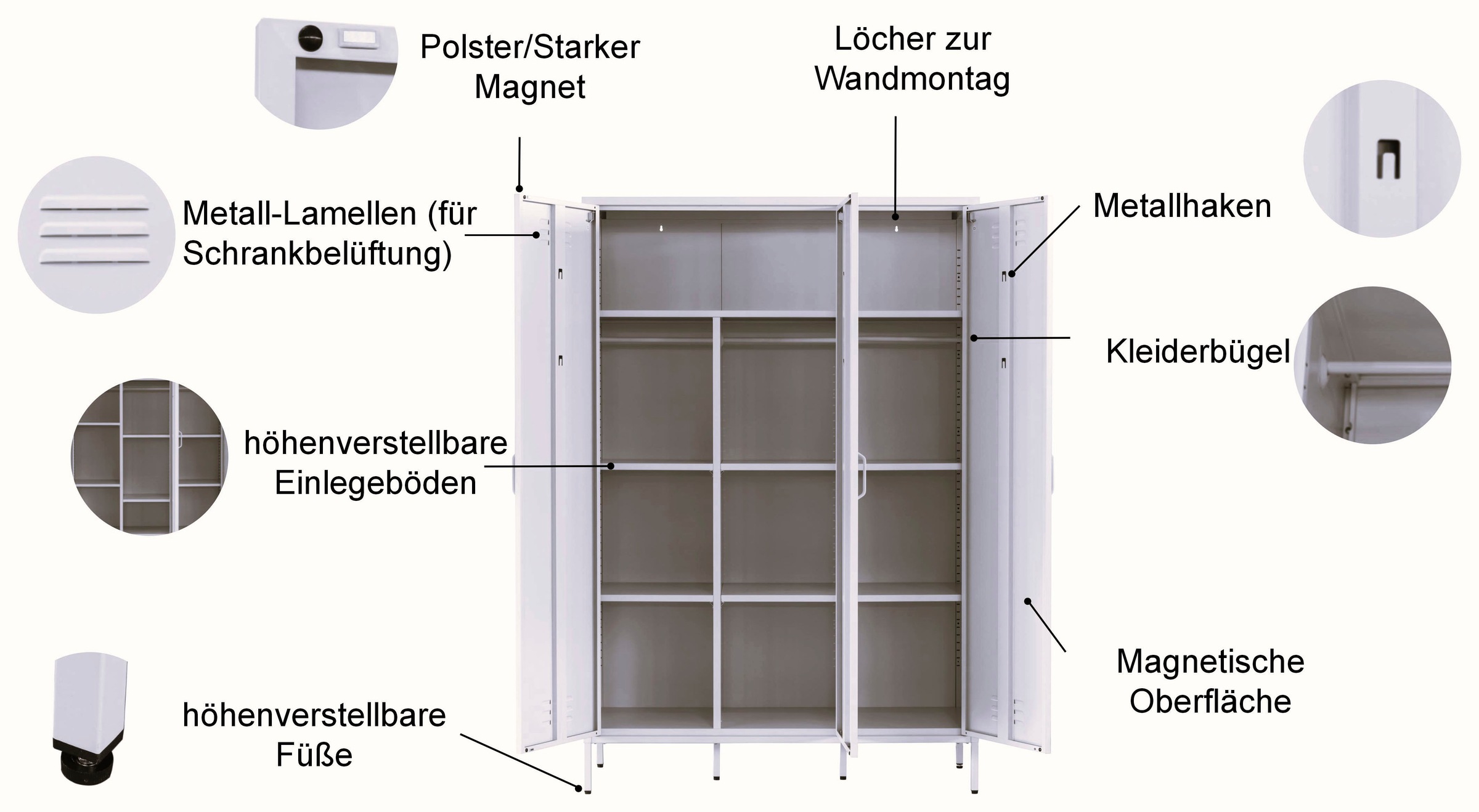 OTTO home Kleiderschrank »Siena Schrank Spind Metallschrank mit 3 Türen« Ideal für jeden Wohnraum - Trendsetter,  Zeitloser Schlafzimmerschrank Garderobe Multischrank