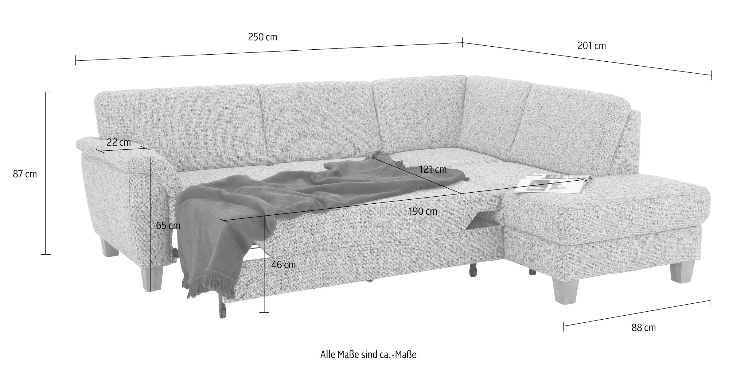 Home affaire Ecksofa »Alta L-Form«, mit Federkern und Kontrastnaht, Füße Buche eichefarben