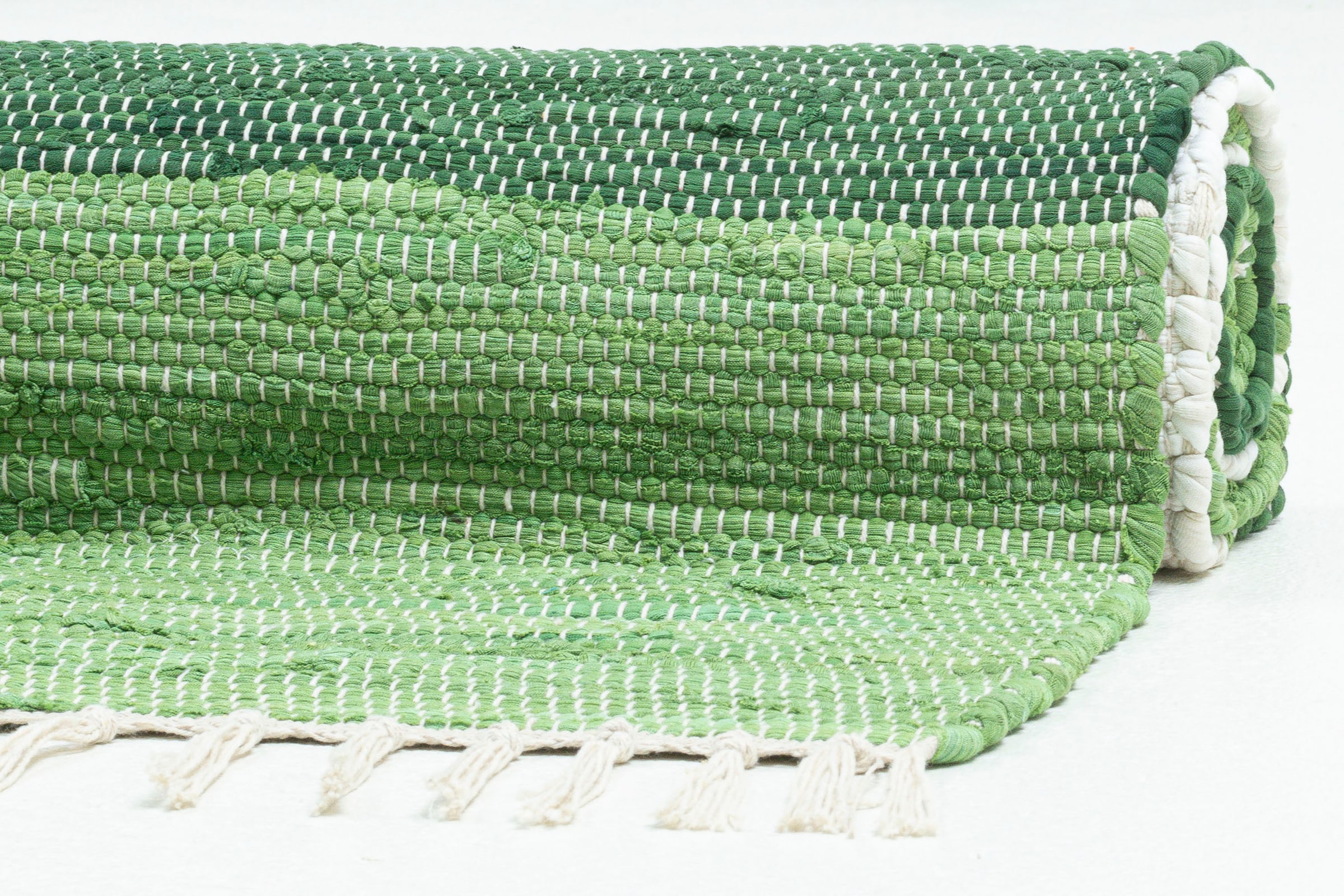 THEKO Teppich »Stripe Cotton, handgewebt«, rechteckig, 5 mm Höhe, Flachgewebe, gestreift, reine Baumwolle, mit Fransen, auch als Läufer