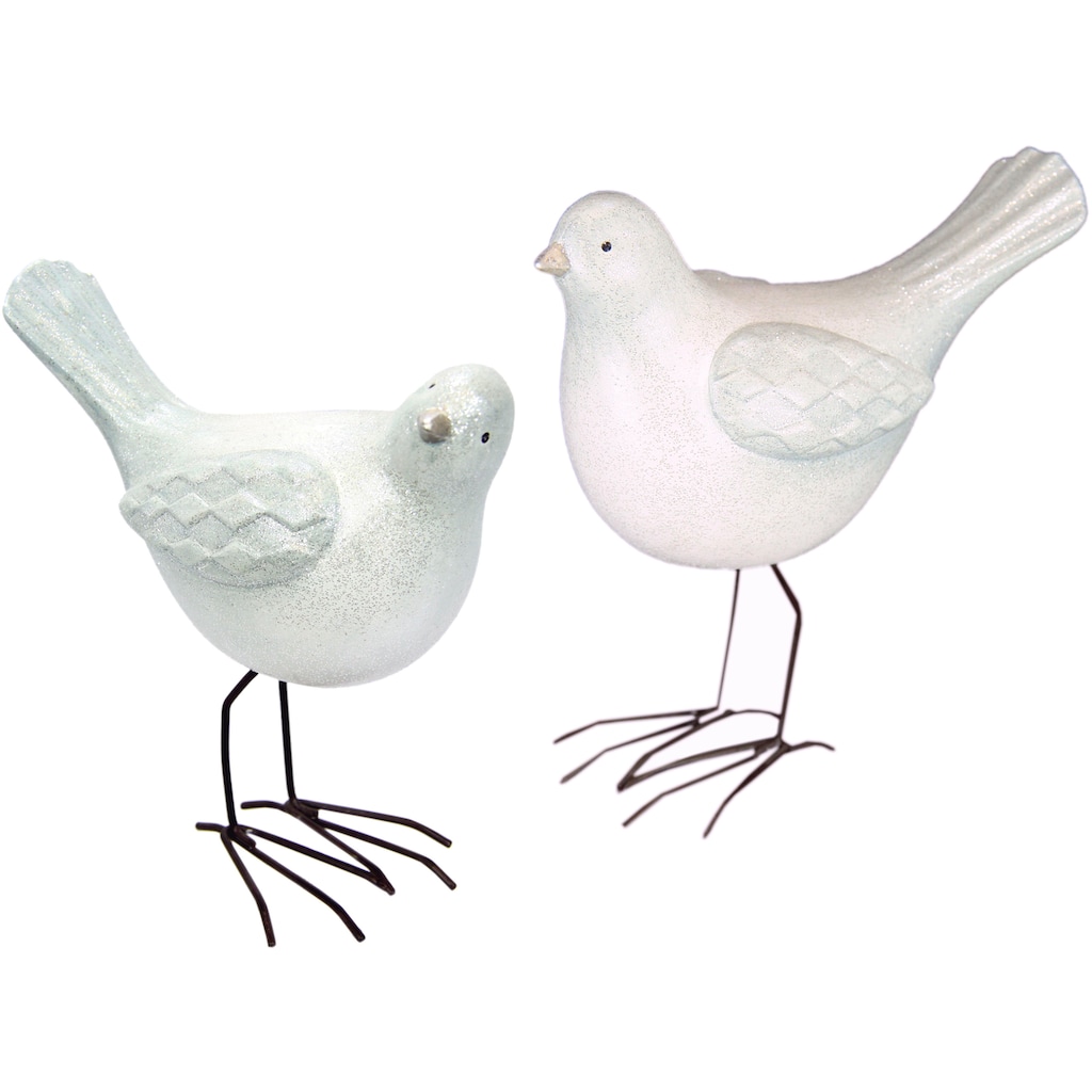 I.GE.A. Weihnachtsfigur »Vogel aus Terrakotta mit Glitzer, 2er Set, weiß, Höhe ca. 18 cm«