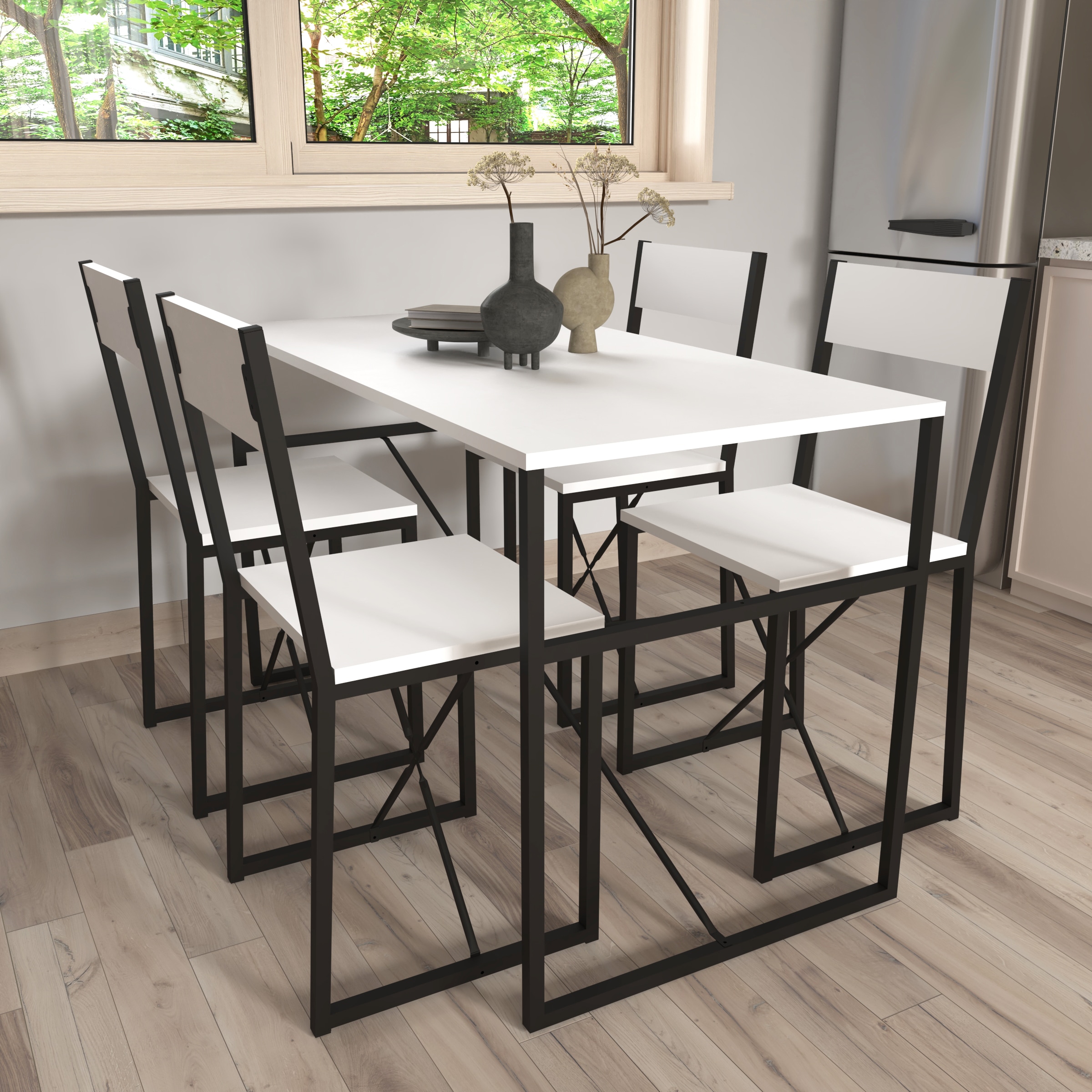 VCM Essgruppe »VCM 5-tlg. Holz Metall Essgruppe Küchentisch Esstisch Set Tischgruppe Tisch Stühle Insasi L«, (5 tlg., Insasi)