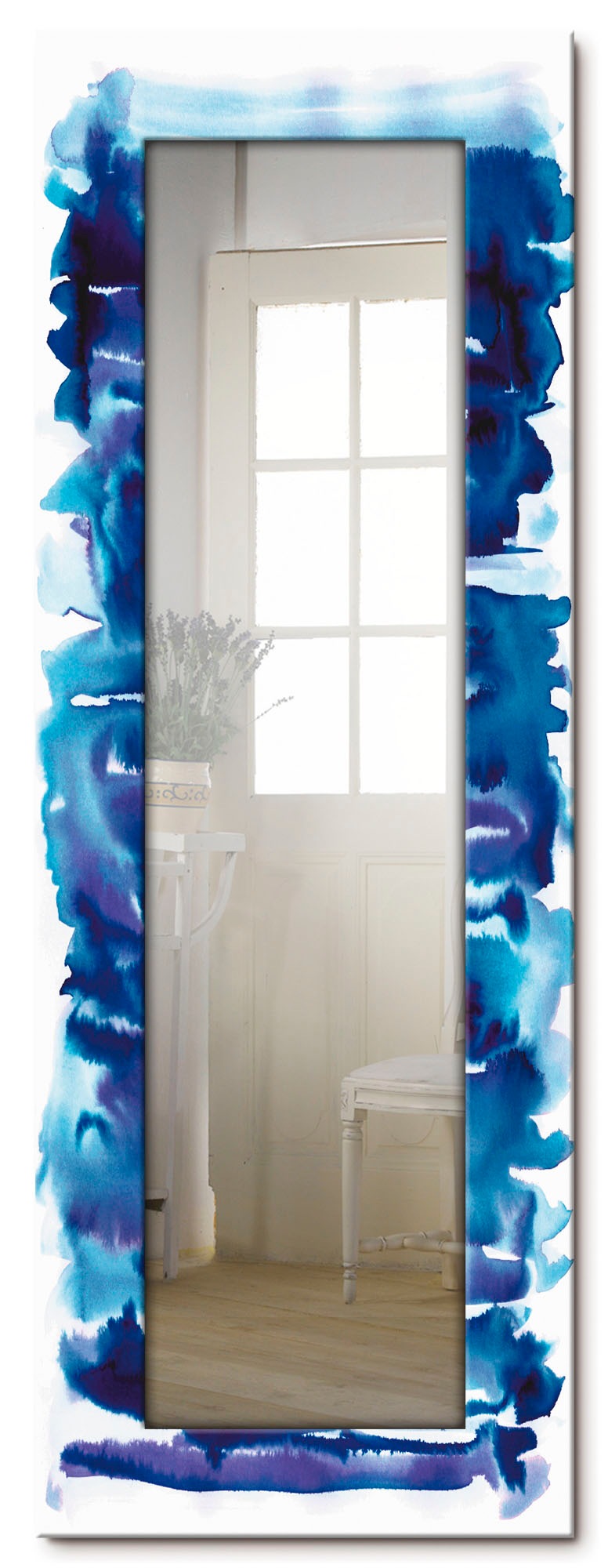 Artland Dekospiegel »Aquarell in blau«, gerahmter Ganzkörperspiegel, Wandspiegel, mit Motivrahmen, Landhaus
