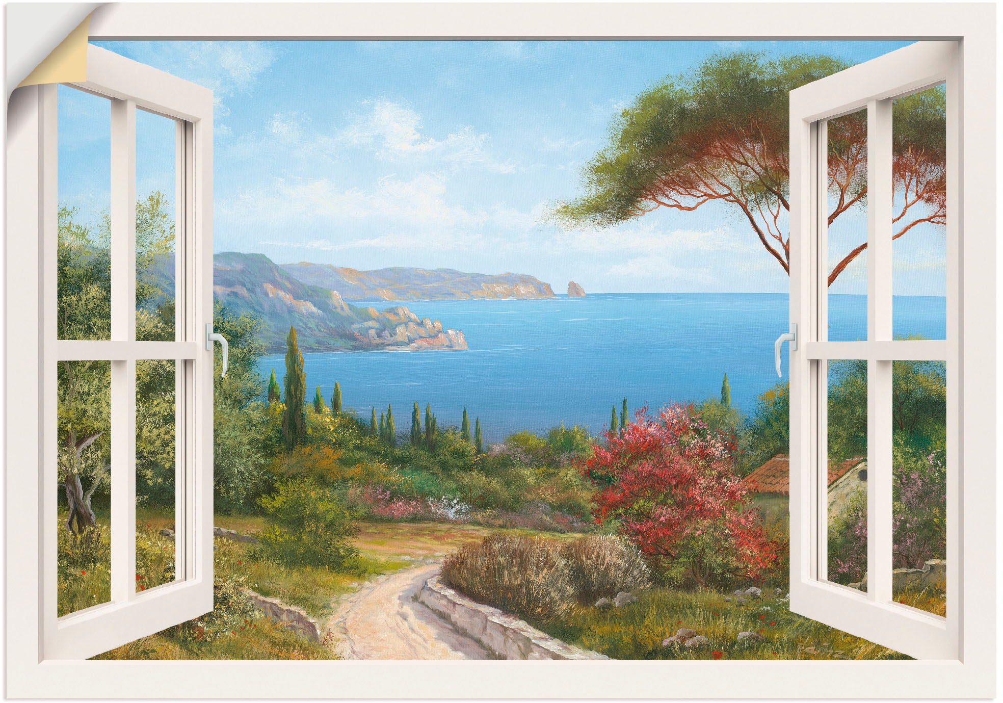 Artland Wandbild »Fensterblick - Haus am Meer I«, Fensterblick, (1 St.),  als Leinwandbild, Poster, Wandaufkleber in verschied. Größen bei OTTO