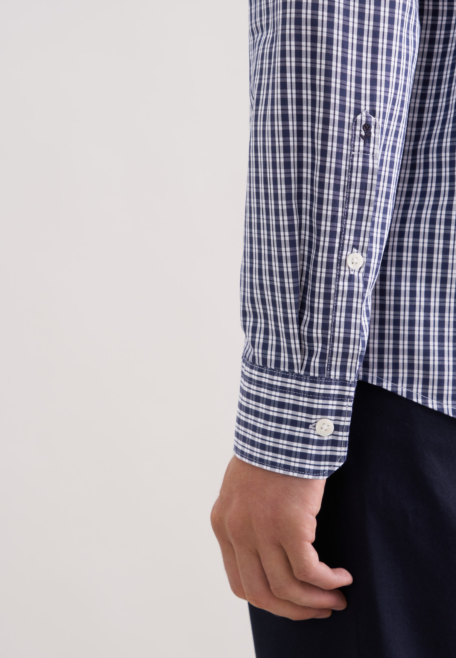 seidensticker Businesshemd Regular 1/1 Button-Down-Kragen Karo