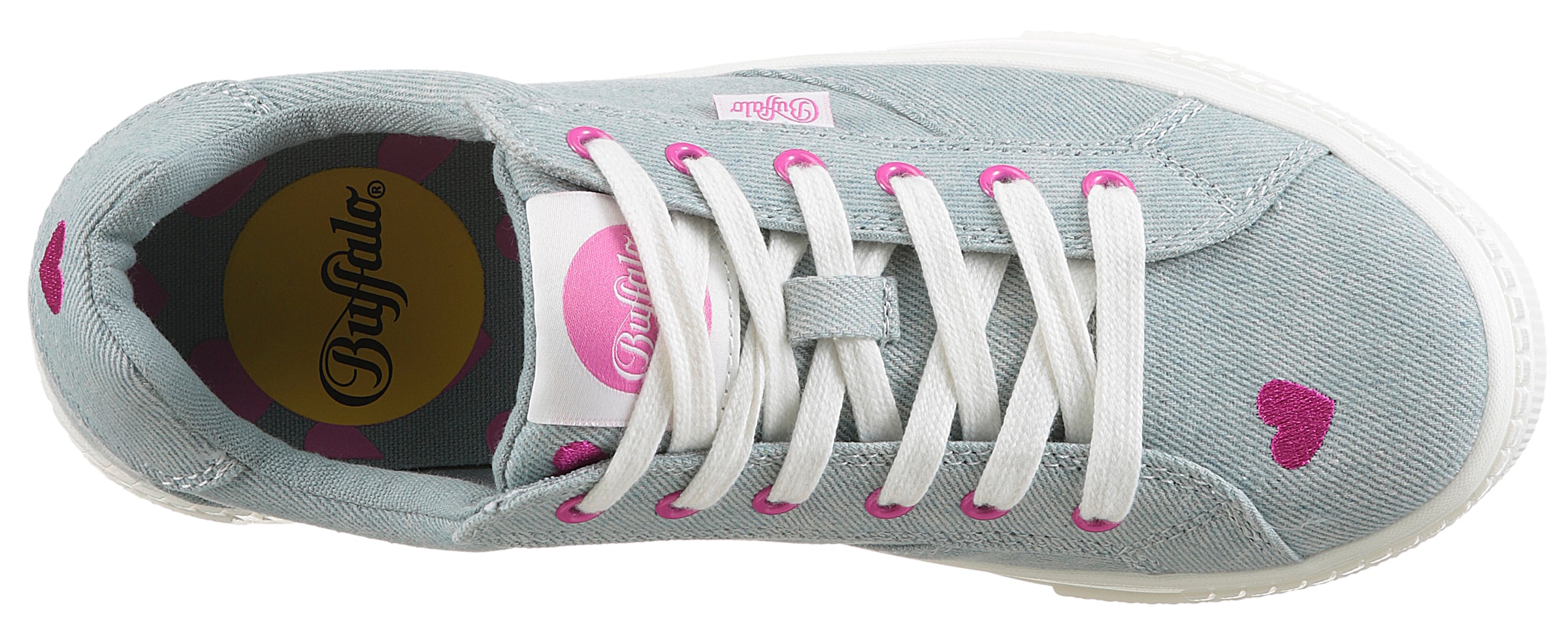 Buffalo Plateausneaker »PAIRED HEART«, Schnürschuh, Halbschuh, Freizeitschuh mit Herz-Stickerei