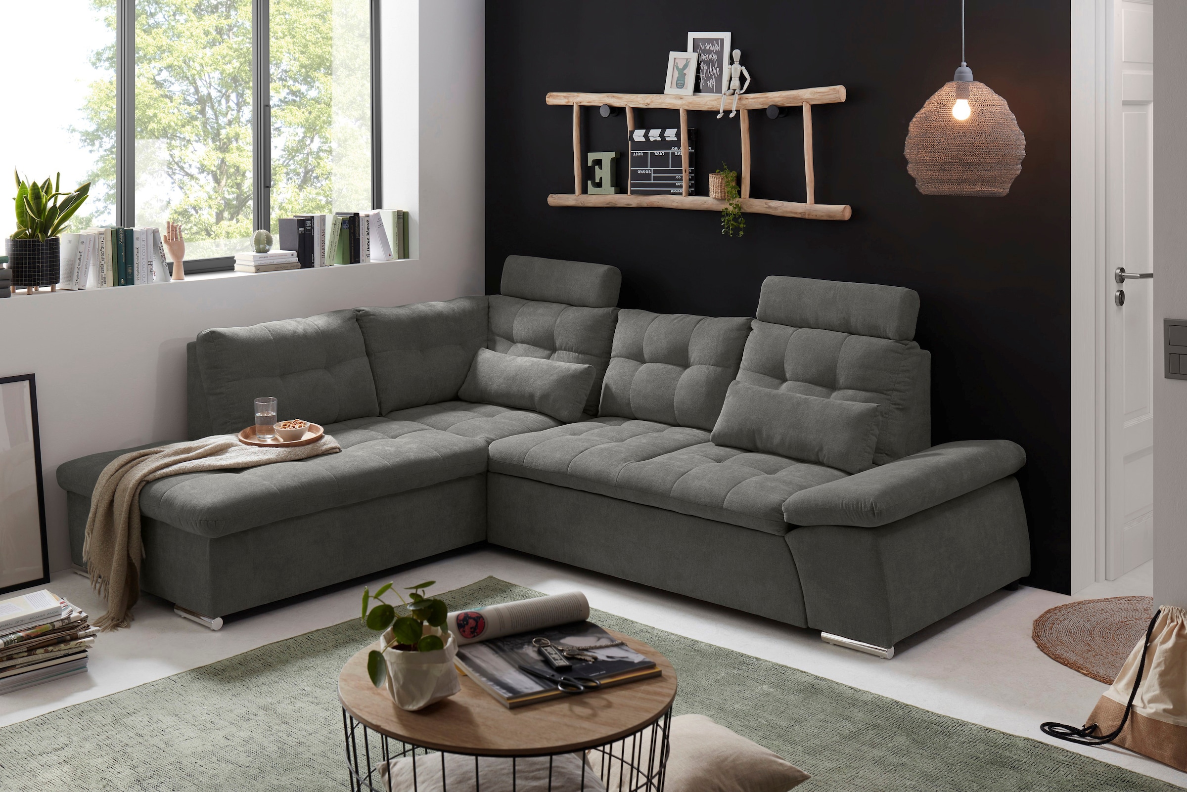ED EXCITING DESIGN Ecksofa »Nalo L-Form«, mit Bettfunktion, Armteilverstellung, Kopfstützen & 2 Nierenkissen