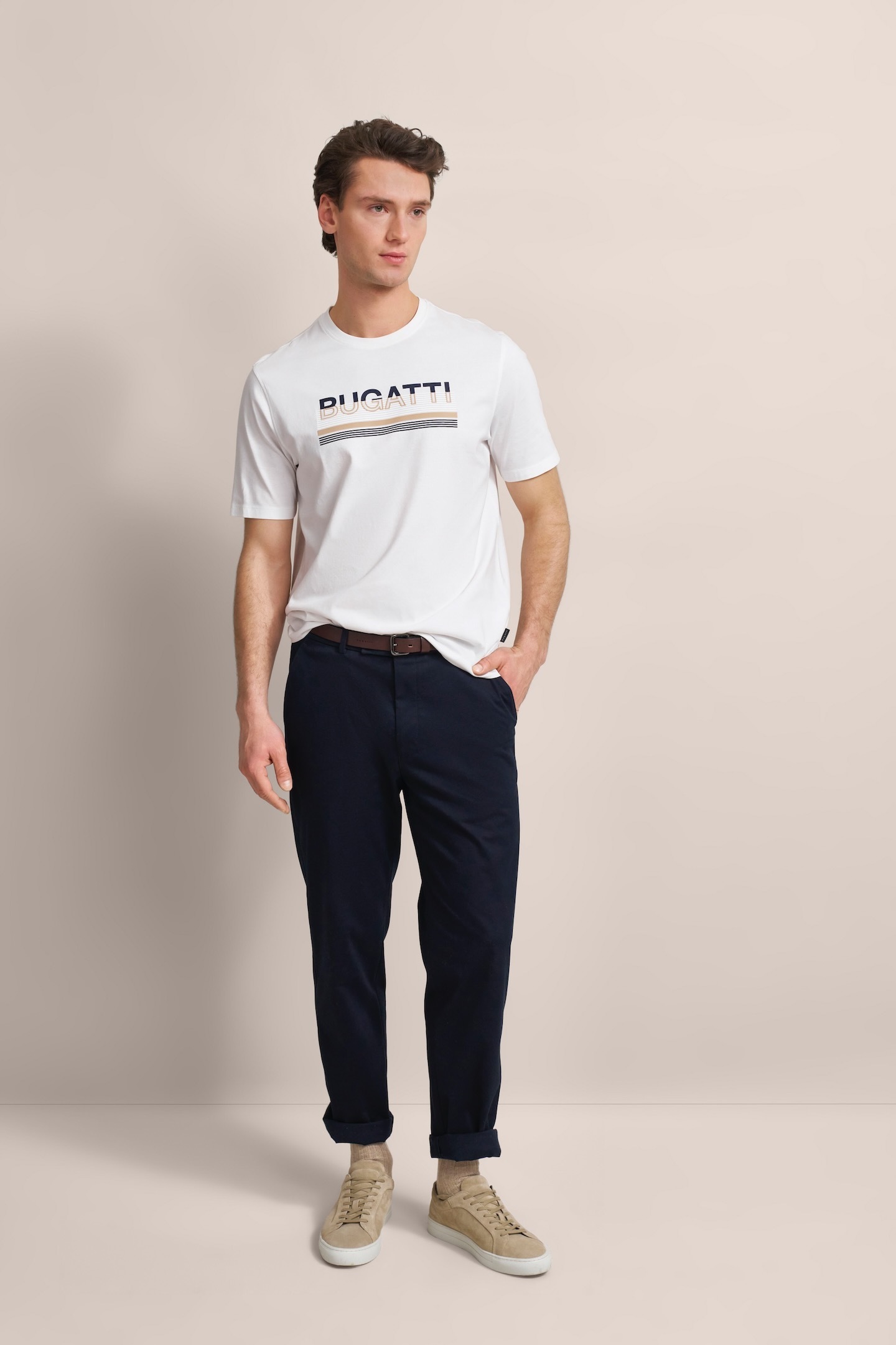 bugatti T-Shirt, mit gummiertem Logo-Print