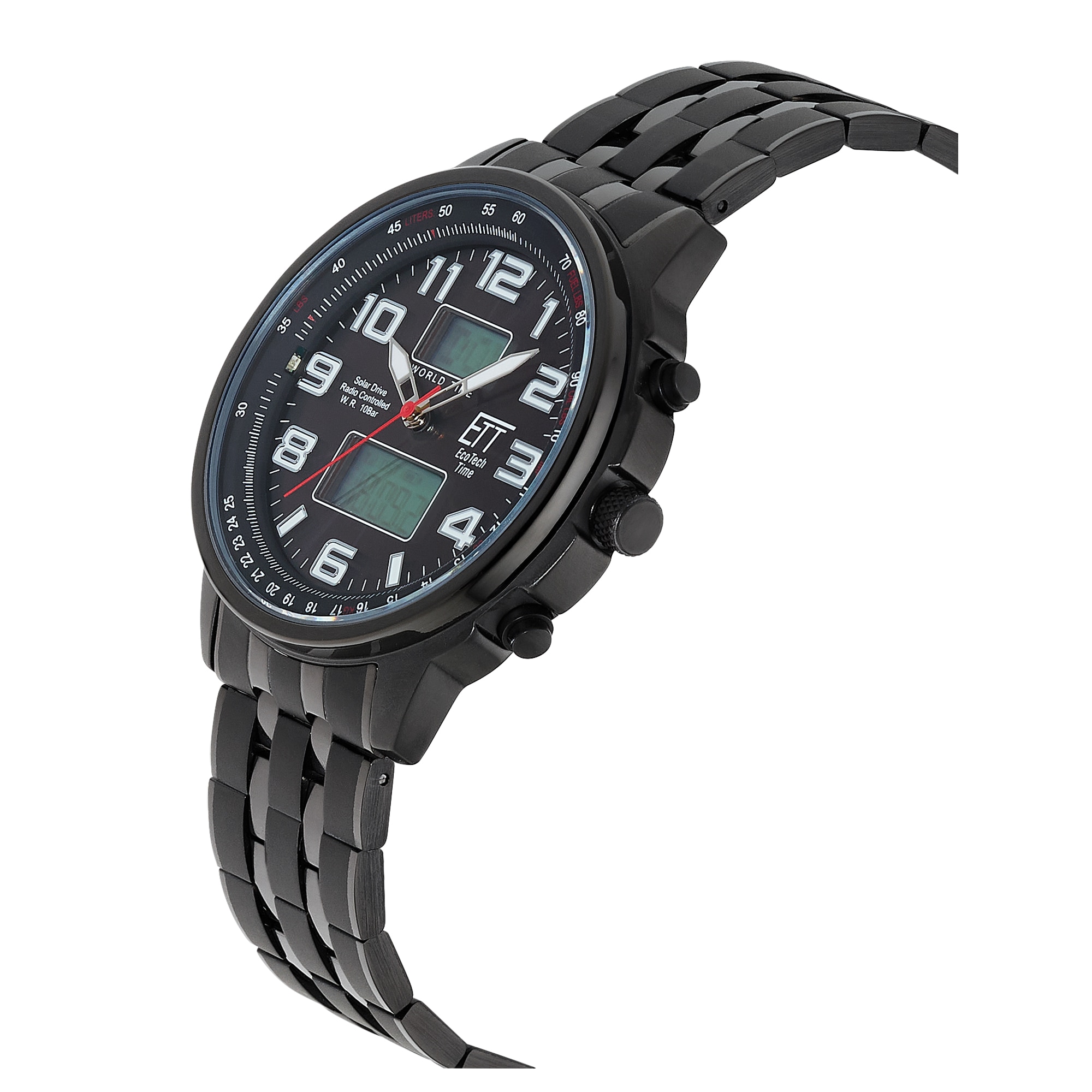 ETT Funkchronograph »Hunter« Armbanduhr, Solar, Herrenuhr, Edelstahlarmband, analog, digital