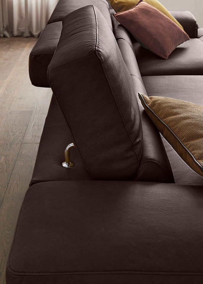 W.SCHILLIG Ecksofa »piedroo, Designsofa mit tollem Sitzkomfort, elegant und bequem, L-Form«, Kopfteilverstellung, wahlweise mit Sitztiefenverstellung, Breite 303cm