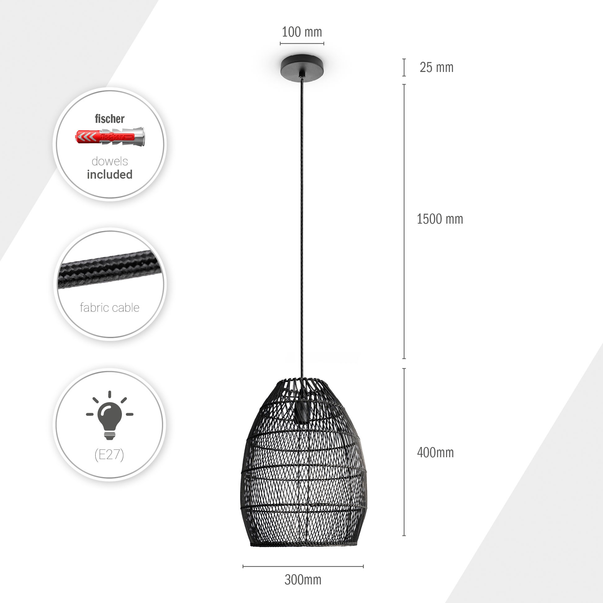 Paco Home Pendelleuchte »VIHMA«, Leuchtmittel E27 | ohne Leuchtmittel, Rattan Pendellampe Korb Esstischlampe Natürlich LED Boho Rustikal E27