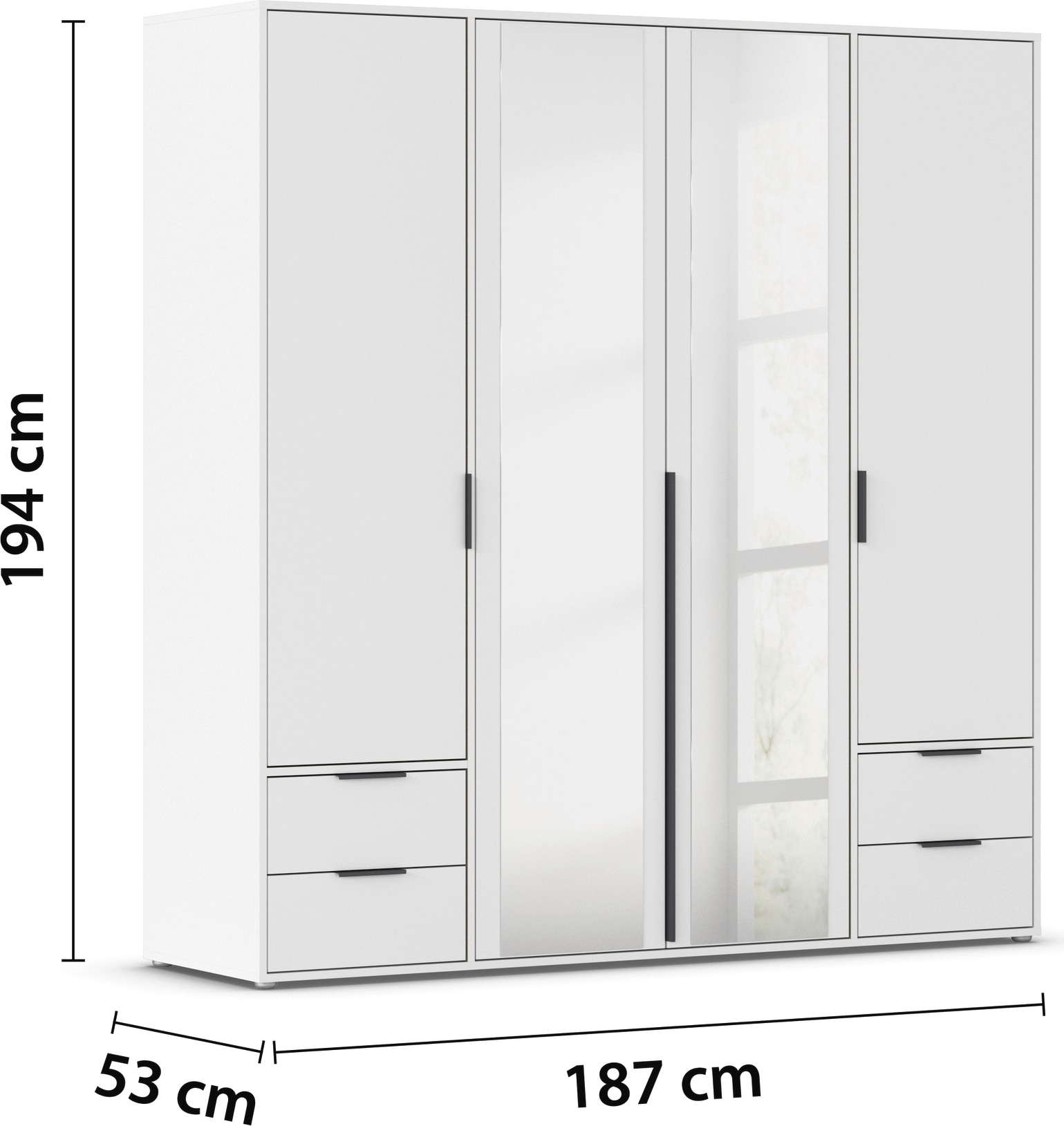 rauch Drehtürenschrank »Kleiderschrank Schrank Garderobe Wäscheschrank NAGATA mit Spiegel«, (in 3 verschiedenen Ausstattungen BASIC/CLASSIC/PREMIUM), und Schubladen sowie Stangengriffen TOPSELLER MADE IN GERMANY