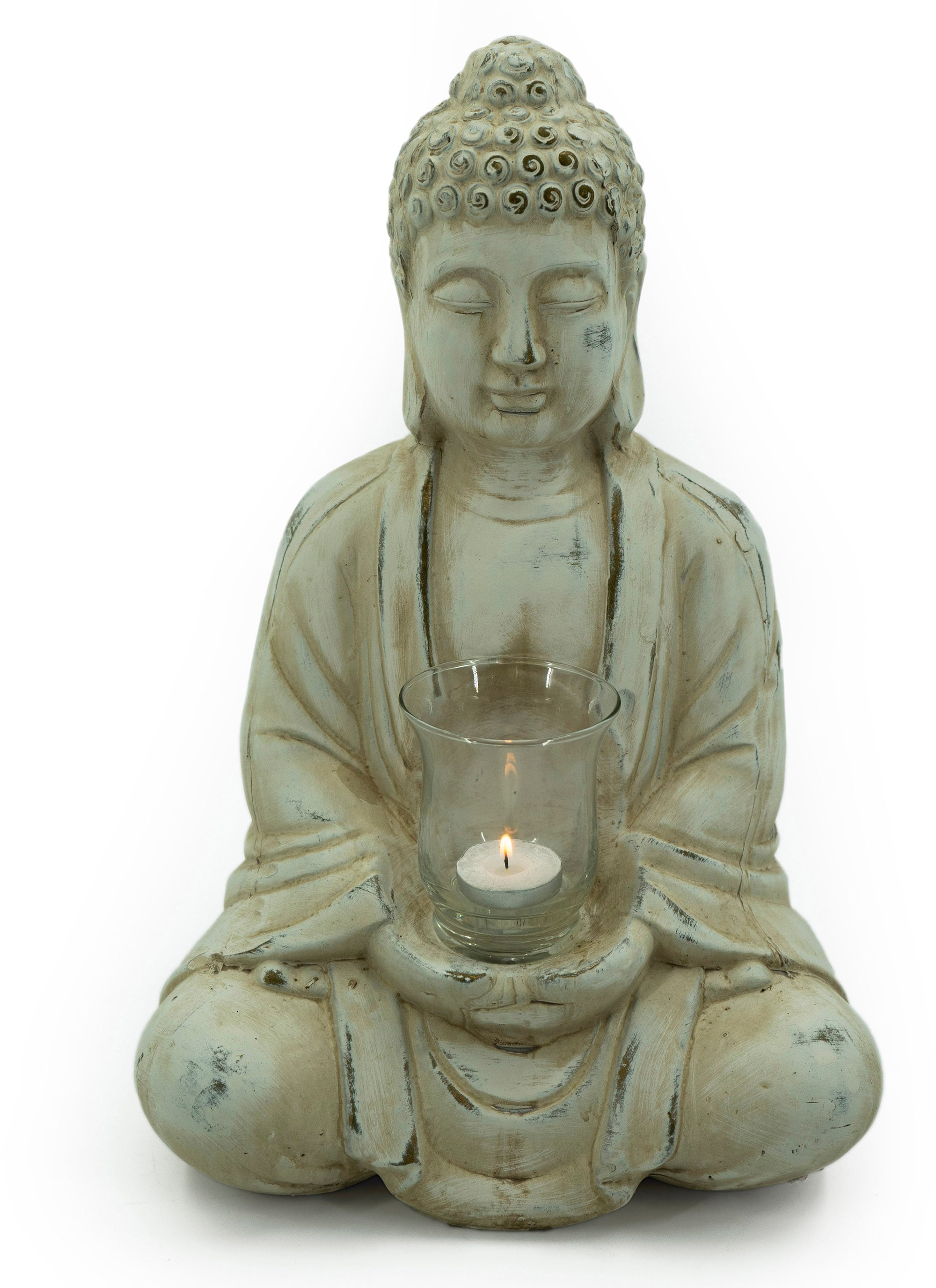 Noor Living Teelichthalter »Buddha« mit Teelichtglas in weiß, Größe B/H/T: 25 cm x 40 cm x 19 cm