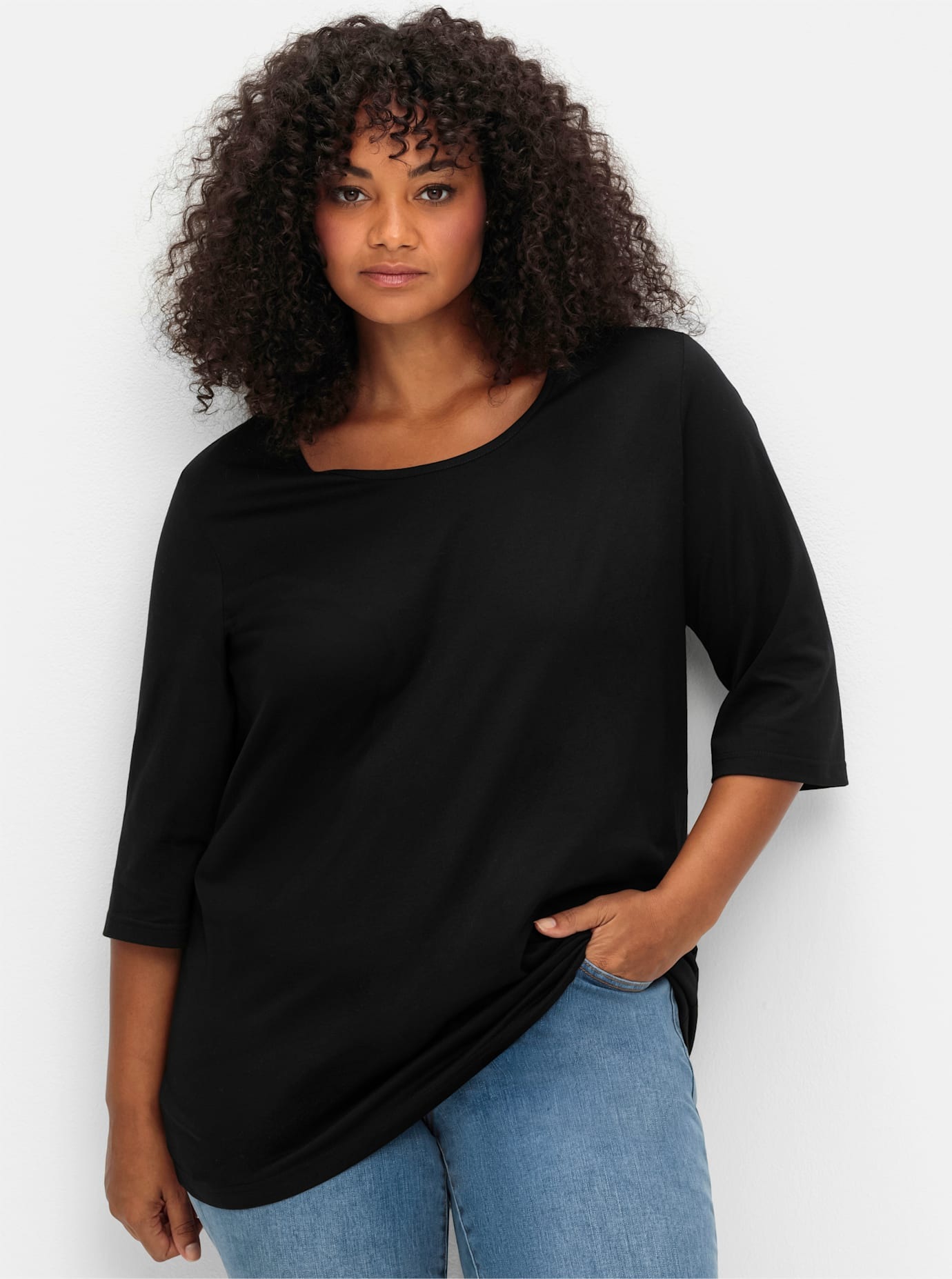 Sheego Damen 3/4-Arm-Shirt »3/4-Arm-Shirt« 1 Stk. tlg. in schwarz, Größe 44/46