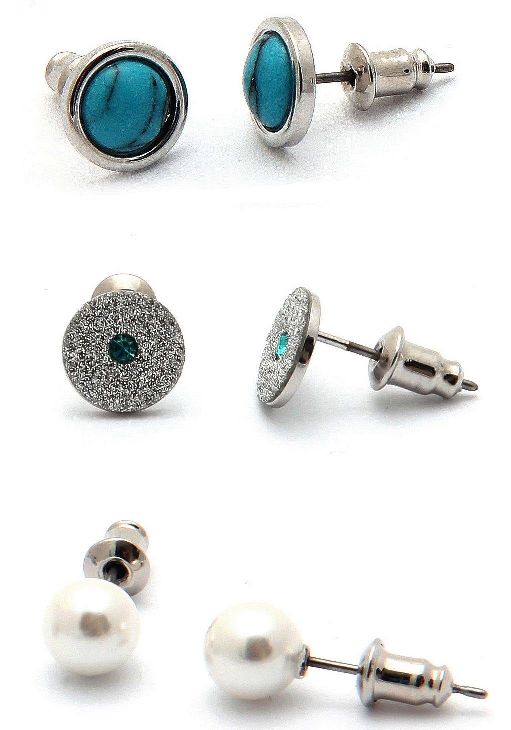 J.Jayz Ohrstecker-Set »in klassischer Optik«, (Set, 6 tlg.), mit Acrylperlen, Glas- und Natursteinen