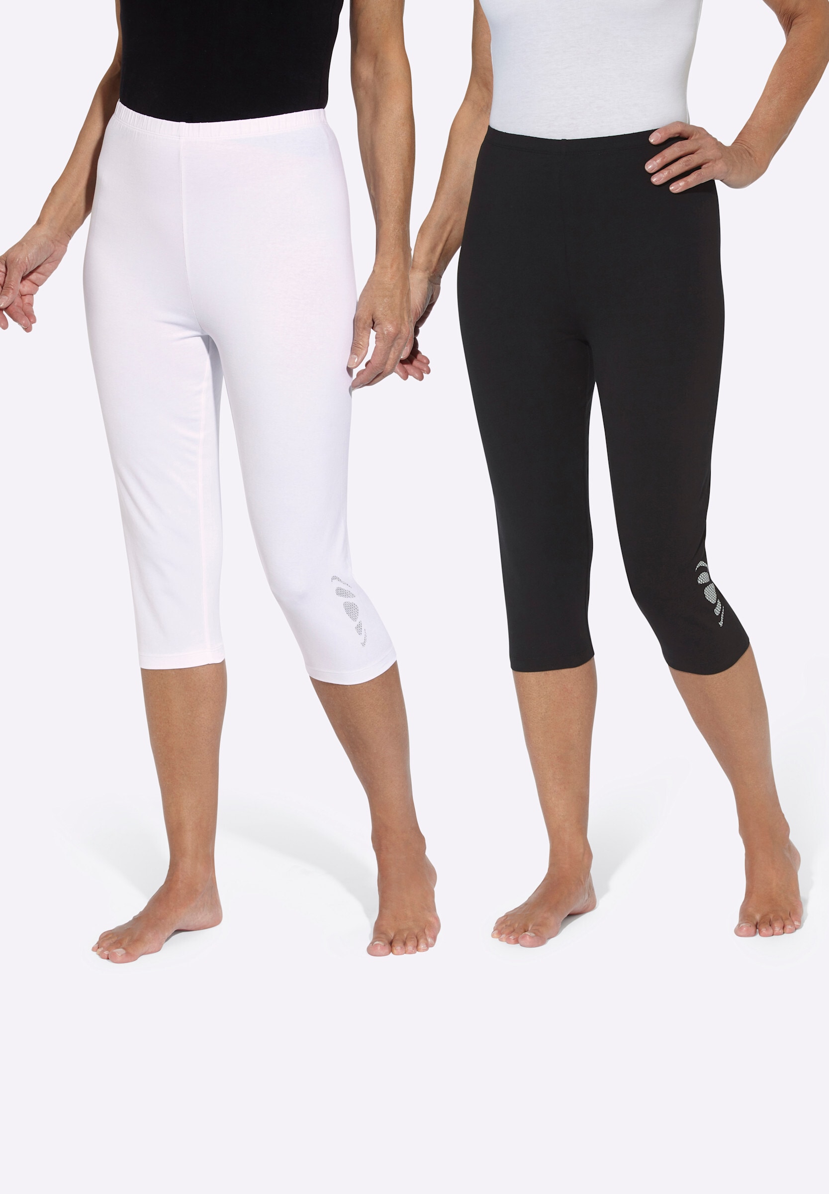 Sieh an! Caprihose »Capri-Leggings Caprileggings mit Glitzerdruck am Saum 2 Stück«