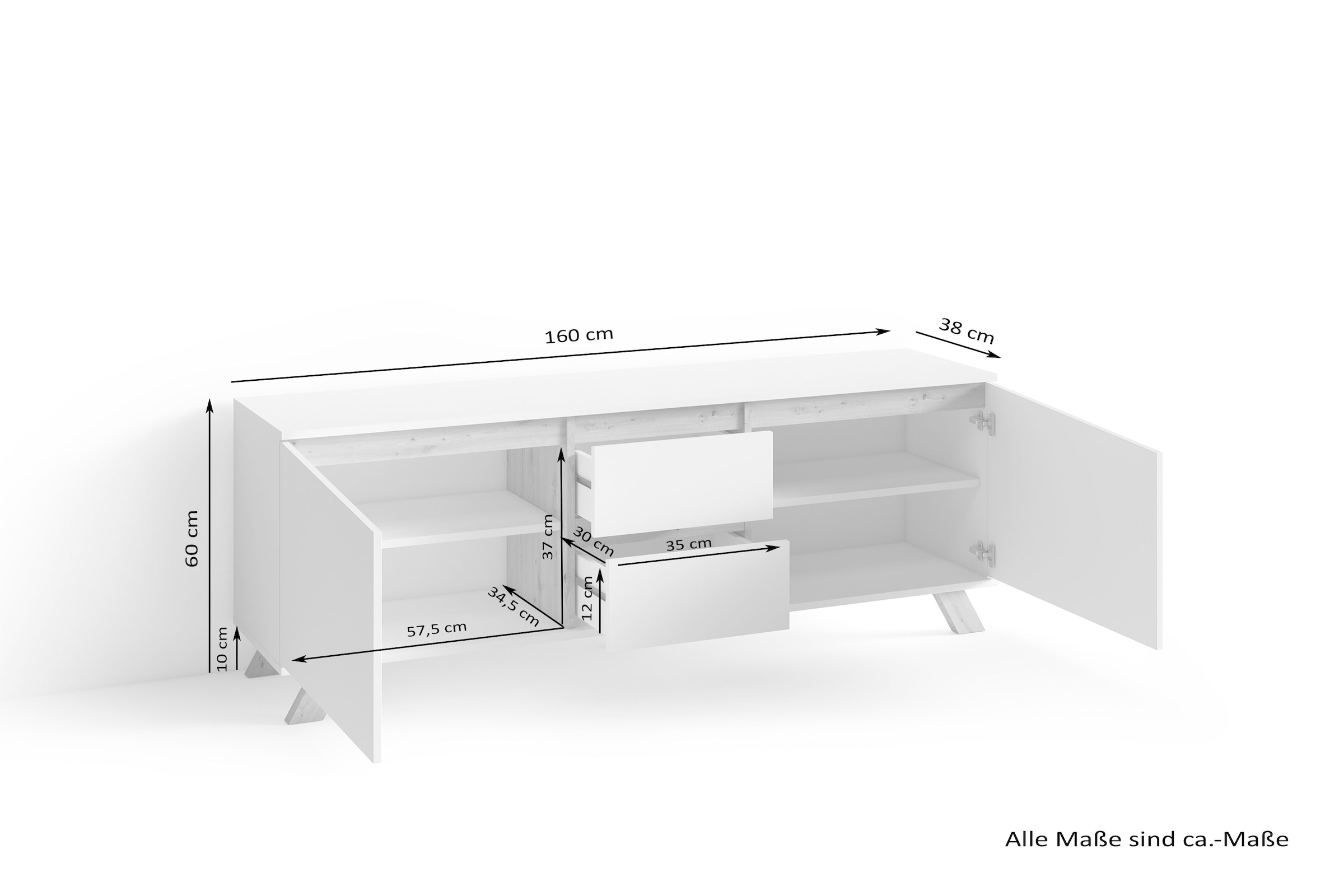 INOSIGN Lowboard »Valentin«, 160cm TV Board mit 2 Türen und 2 Schubkästen in modernem Skandi Design