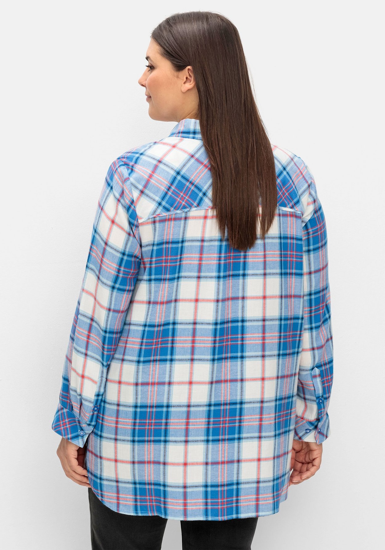 Sheego Longbluse »Karierte Longbluse aus Baumwoll-Flanell, mit Krempelärmeln«