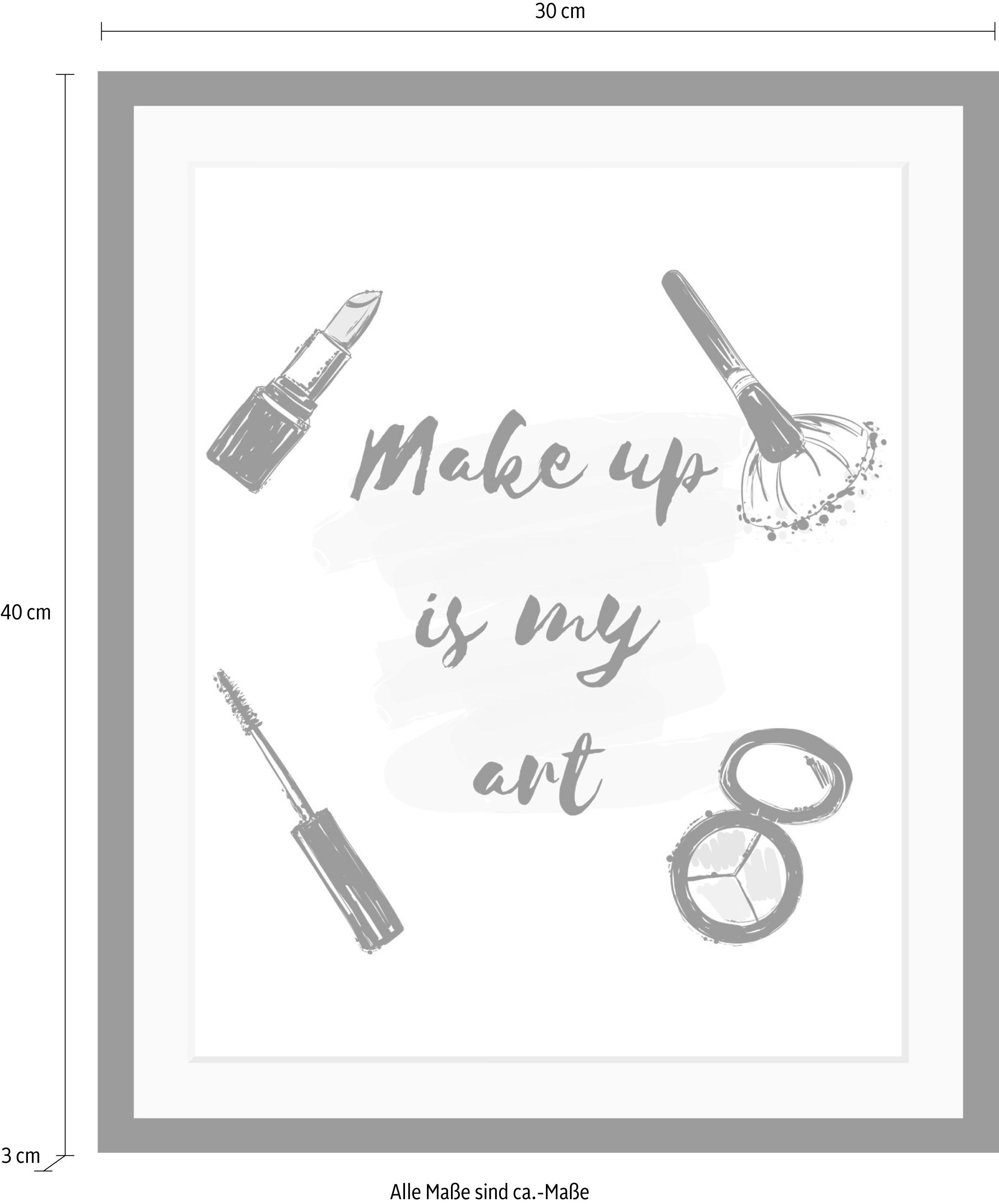 queence Bild »Make up«, Schwarz-Weiß-Schriftzug-Motivationsbilder-Fashion-Frau, HD Premium Poster-Druck inkl. Holzrahmen