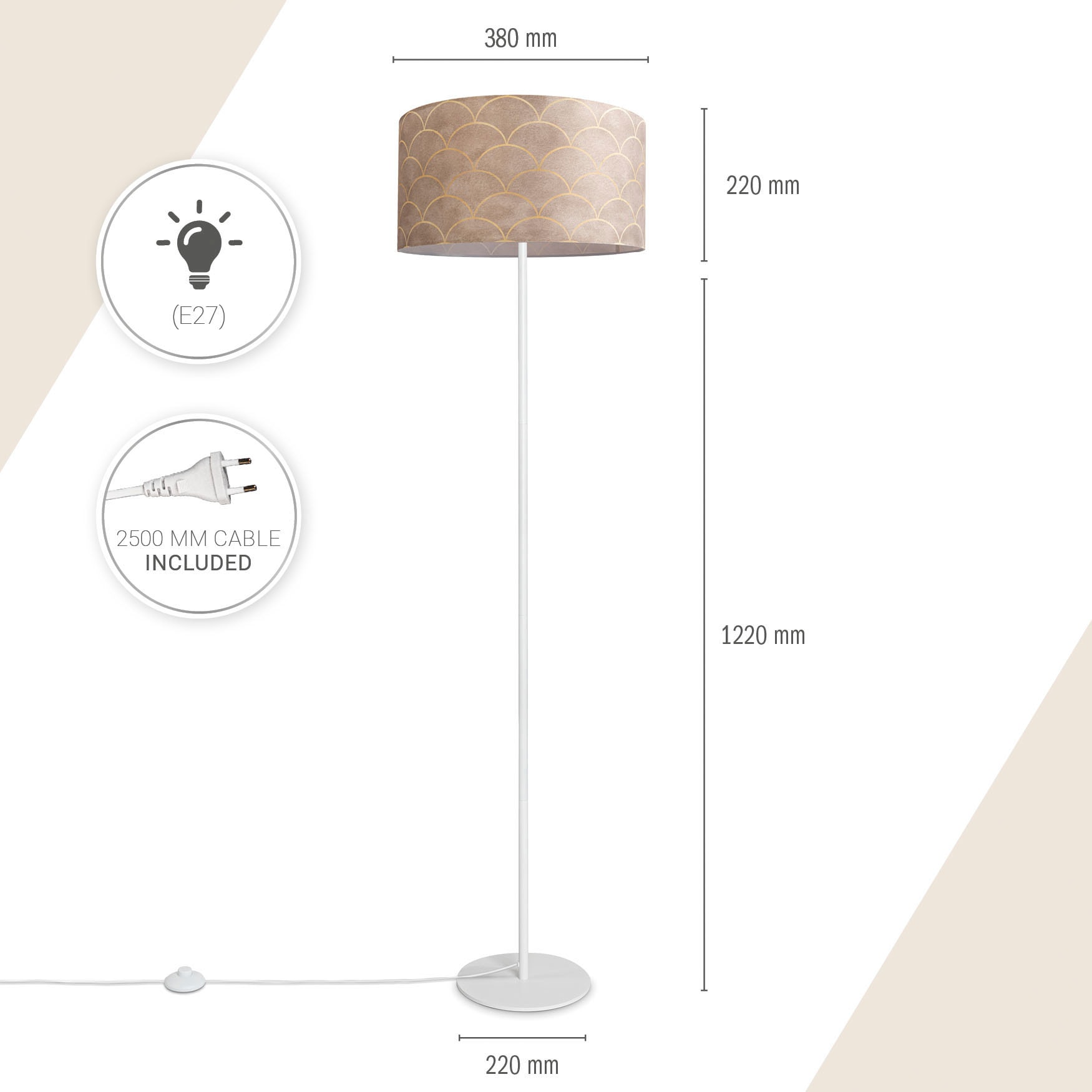 Paco Home Stehlampe »Luca Pillar«, Leuchtmittel E27 | ohne Leuchtmittel, Stehlampe Wohnzimmer Mit Stoff Büro Modern Vintage Retro Muster E27