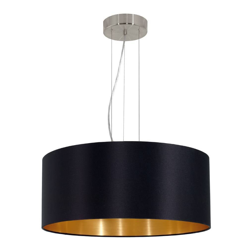 EGLO Hängeleuchte »MASERLO Hängelampe, schwarz, gold, silber, Stoff, elegant, modern«, 3 flammig, Leuchtmittel E27 | Leuchtmittel wechselbar-ohne Leuchtmittel, Pendelleuchte, Pendellampe, Wohnzimmer, Esszimmer, gemütlich, 110x53cm