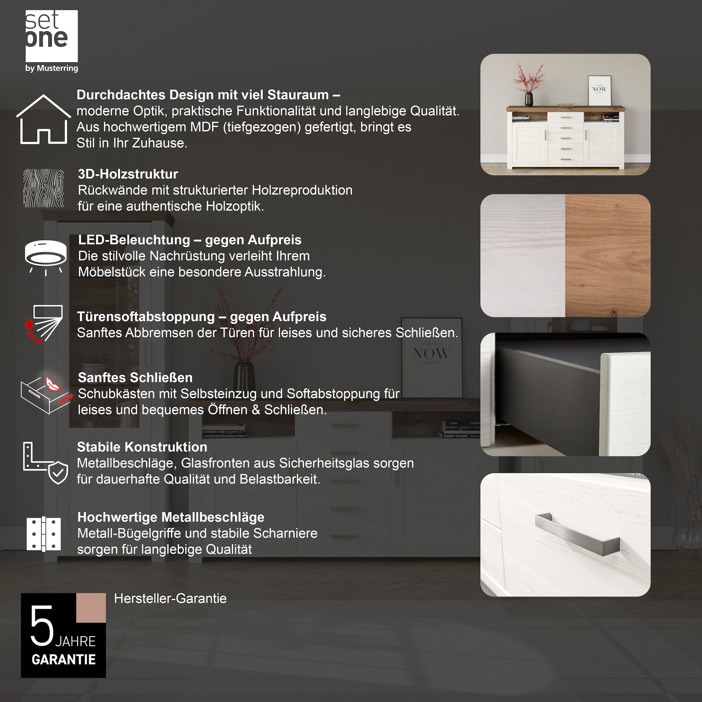 set one by Musterring Sideboard »York«, Typ 55, mit viel Stauraum, im Landhaus-Stil, B 184 x H 95 cm