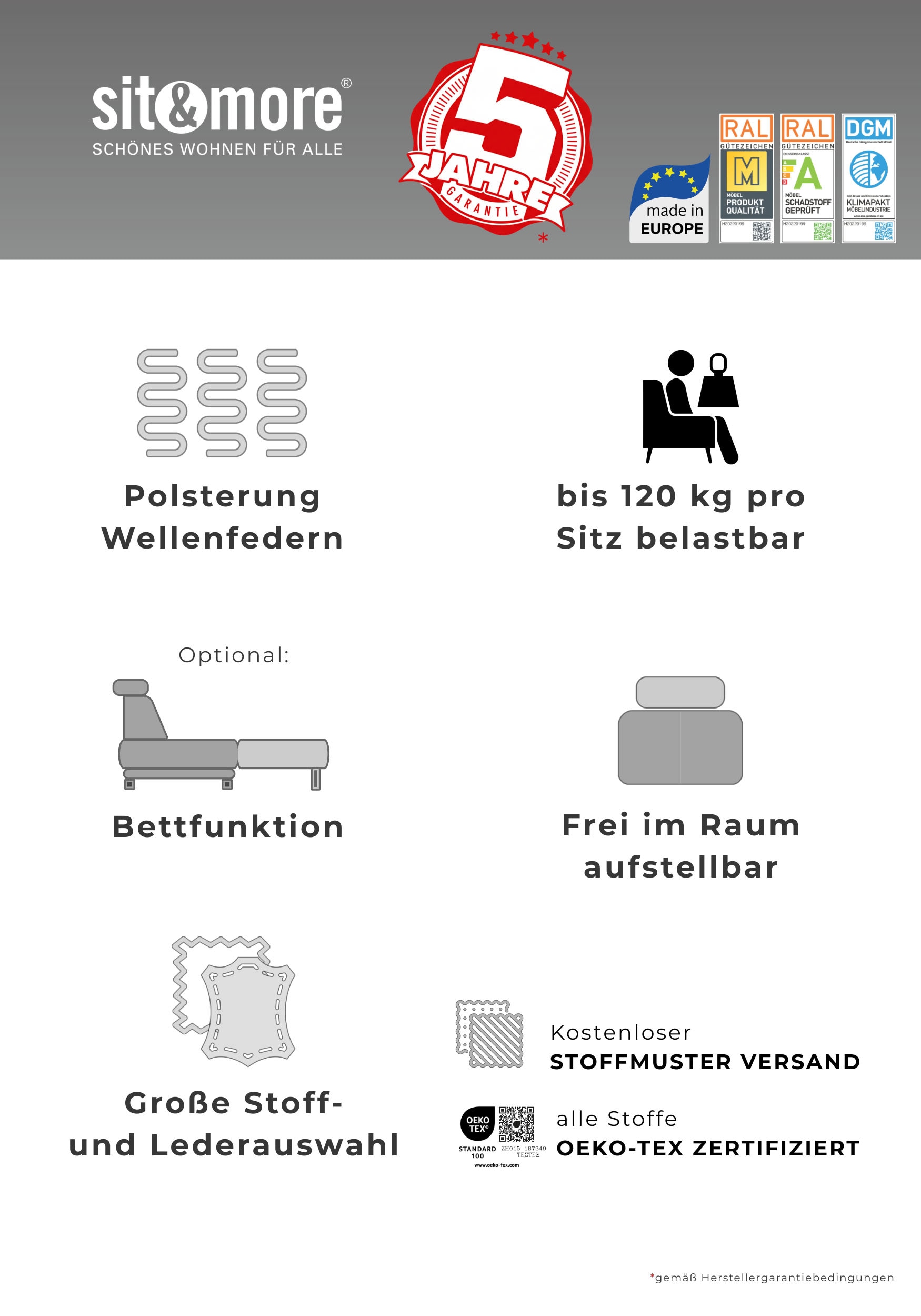 sit&more Ecksofa »Mailand L-Form, B: 250 cm« optional Schlaffunktion,Ottomane,inkl 5 Jahre Herstellergarantie