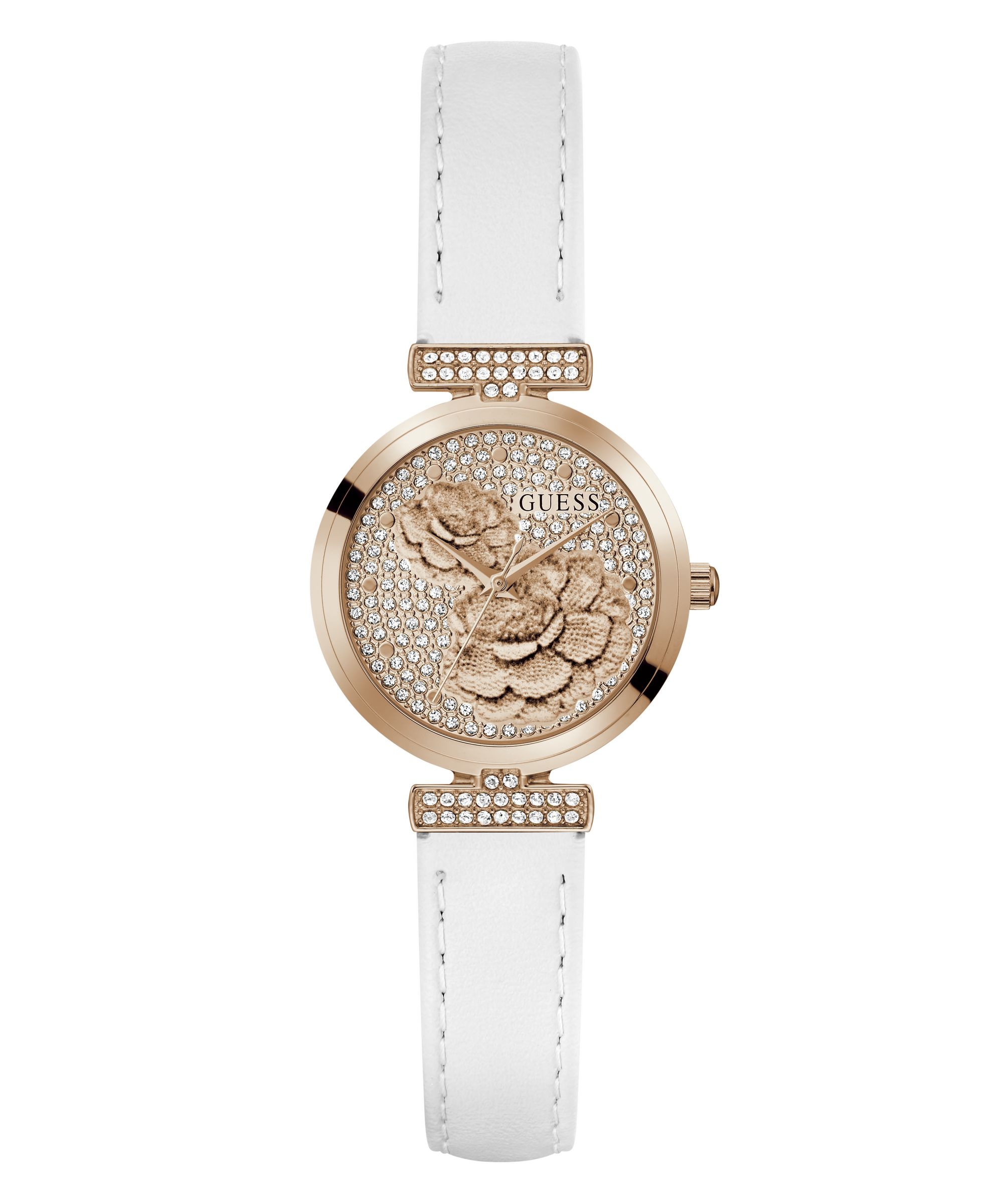 Guess Quarzuhr »ARRAY« Armbanduhr, Damenuhr, Lederarmband, analog