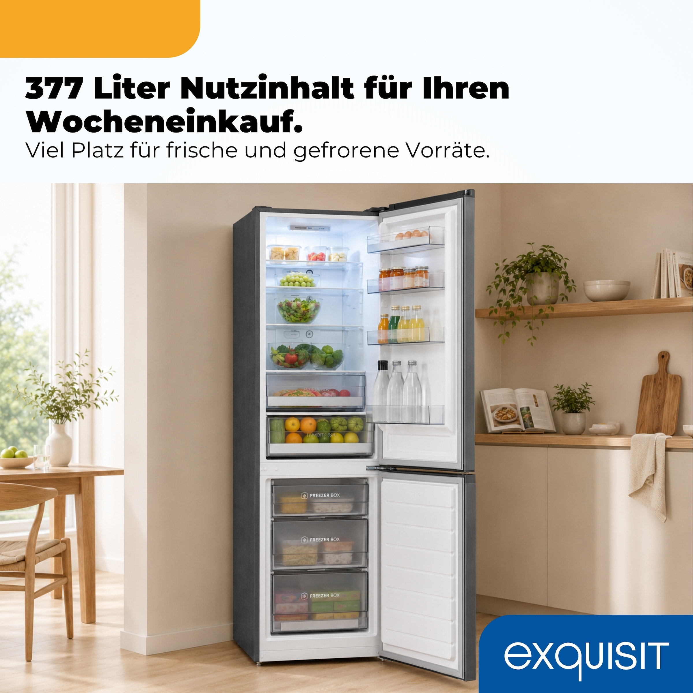 exquisit Kühl-/Gefrierkombination »KGC380-115-NF-040A inoxlook-az« 200,5 cm hoch 59,5 cm breit Humidity Box für optimale Feuchtigkeitsregulierung & kein Abtauen mehr