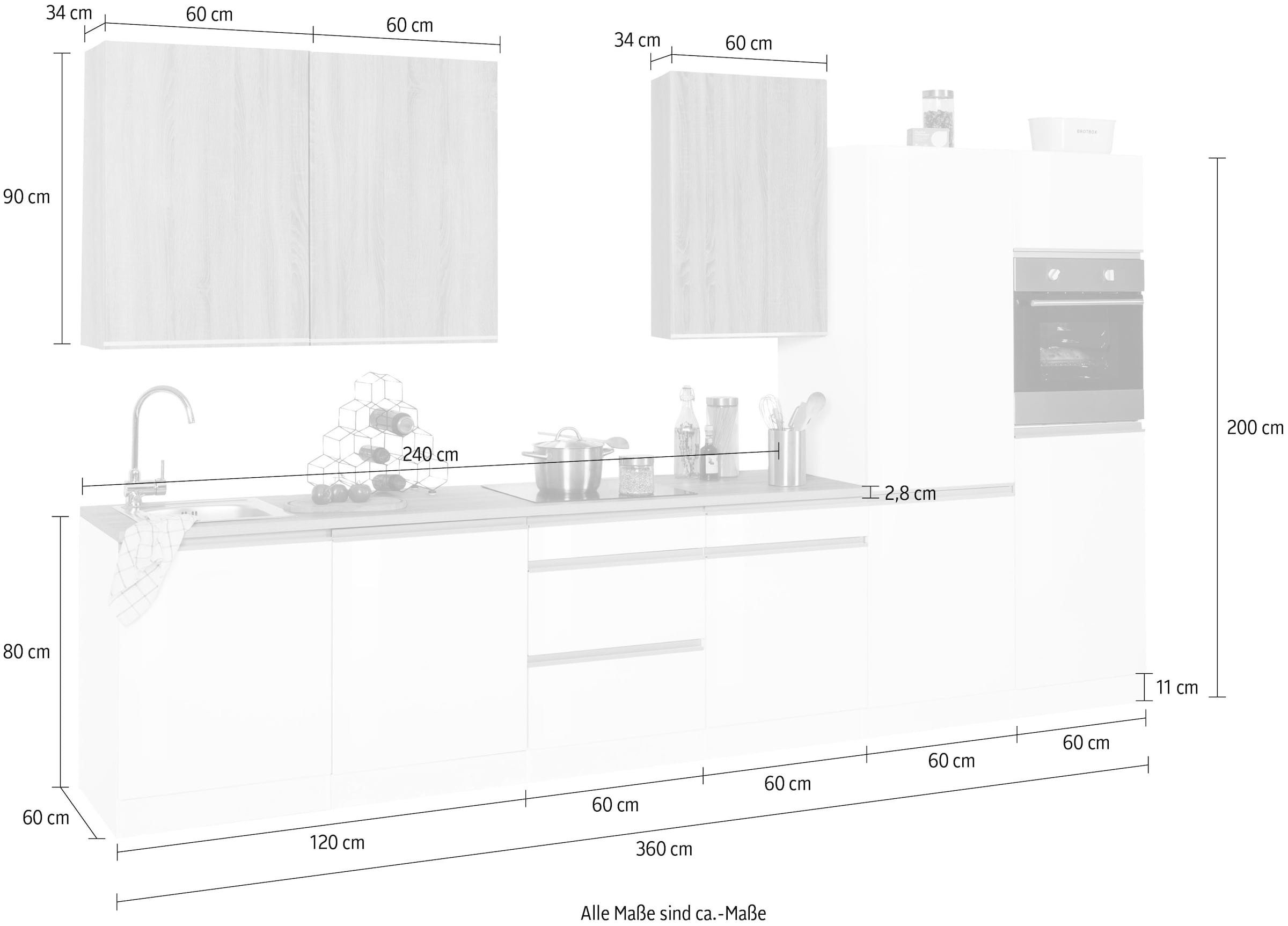 KOCHSTATION Küchenzeile »KS-Ohio«, ohne E-Geräte, Breite 360 cm