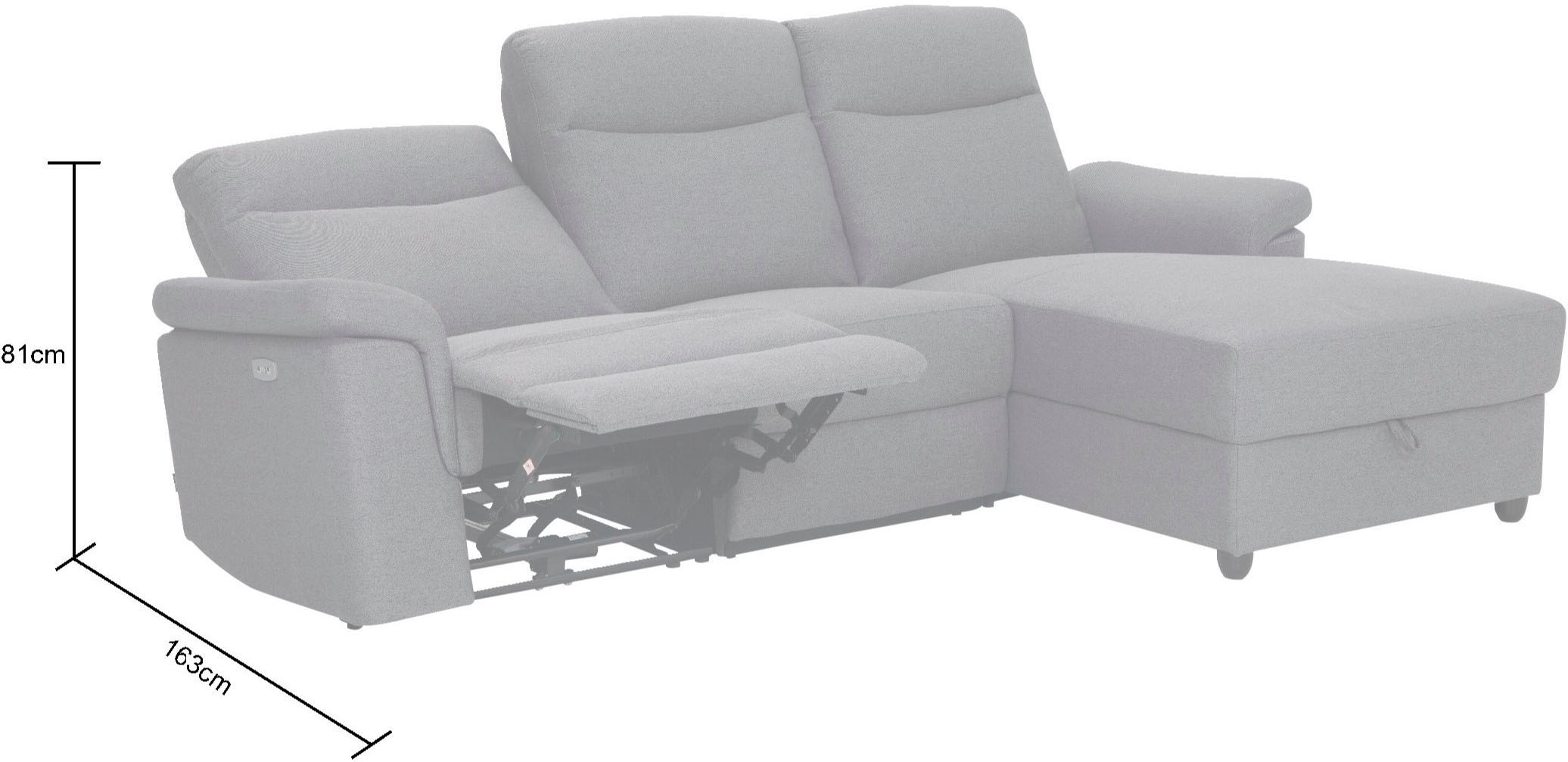 Home affaire Ecksofa »BRIONNE, L-Form, 255cm, manuelle u. elektrische Funktion (USB A/C),« Liegefunktion, Stauraum, Federkernpolsterung, Webstoff