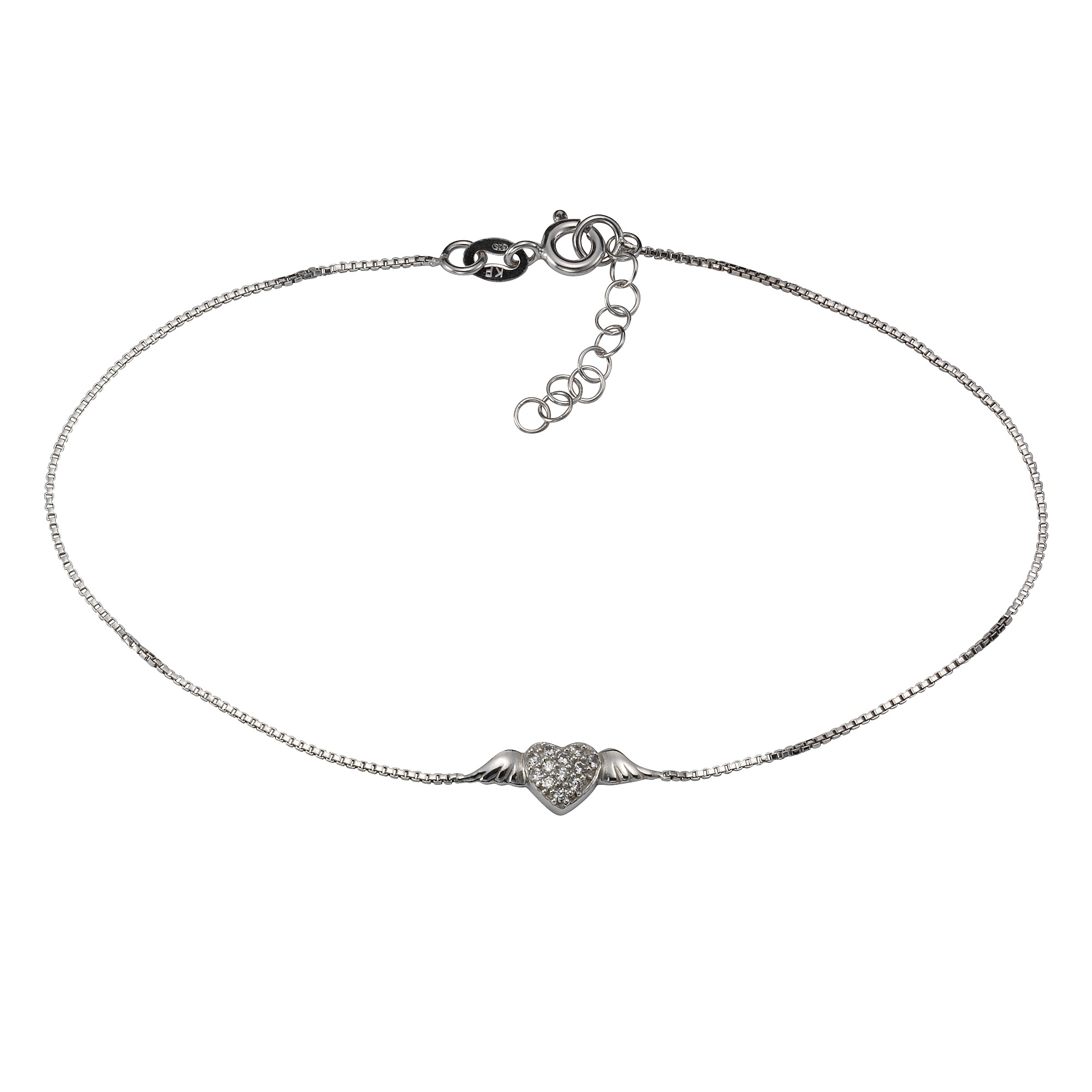 Zeeme Fußkette »925/- Sterling Silber rhodiniert Herz Zirkonia«, Venezianerkette
