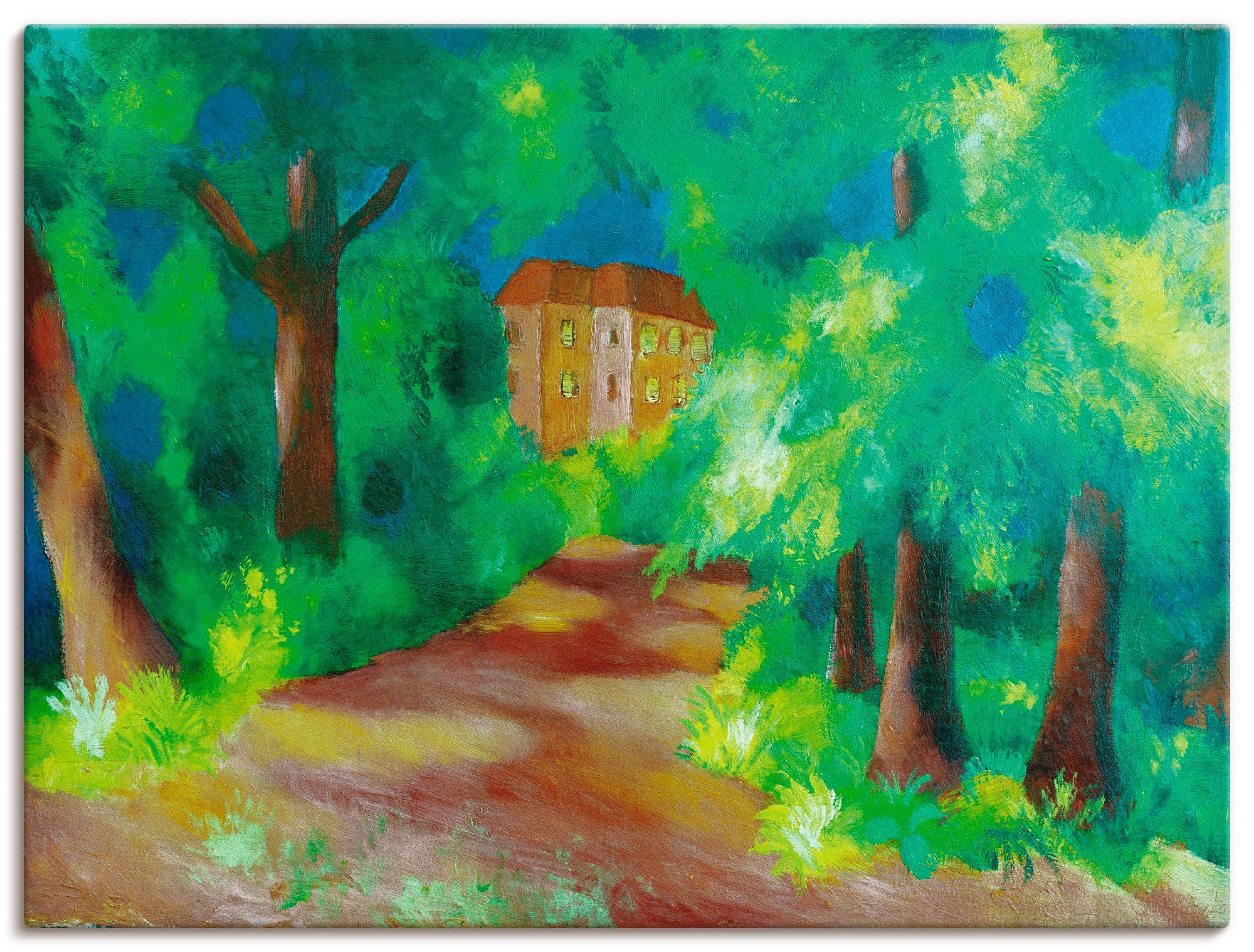Artland Wandbild »Rotes Haus im Park«, Wiesen & Bäume, (1 St.), in vielen Größen & Produktarten -Leinwandbild, Poster, Wandaufkleber / Wandtattoo auch für Badezimmer geeignet