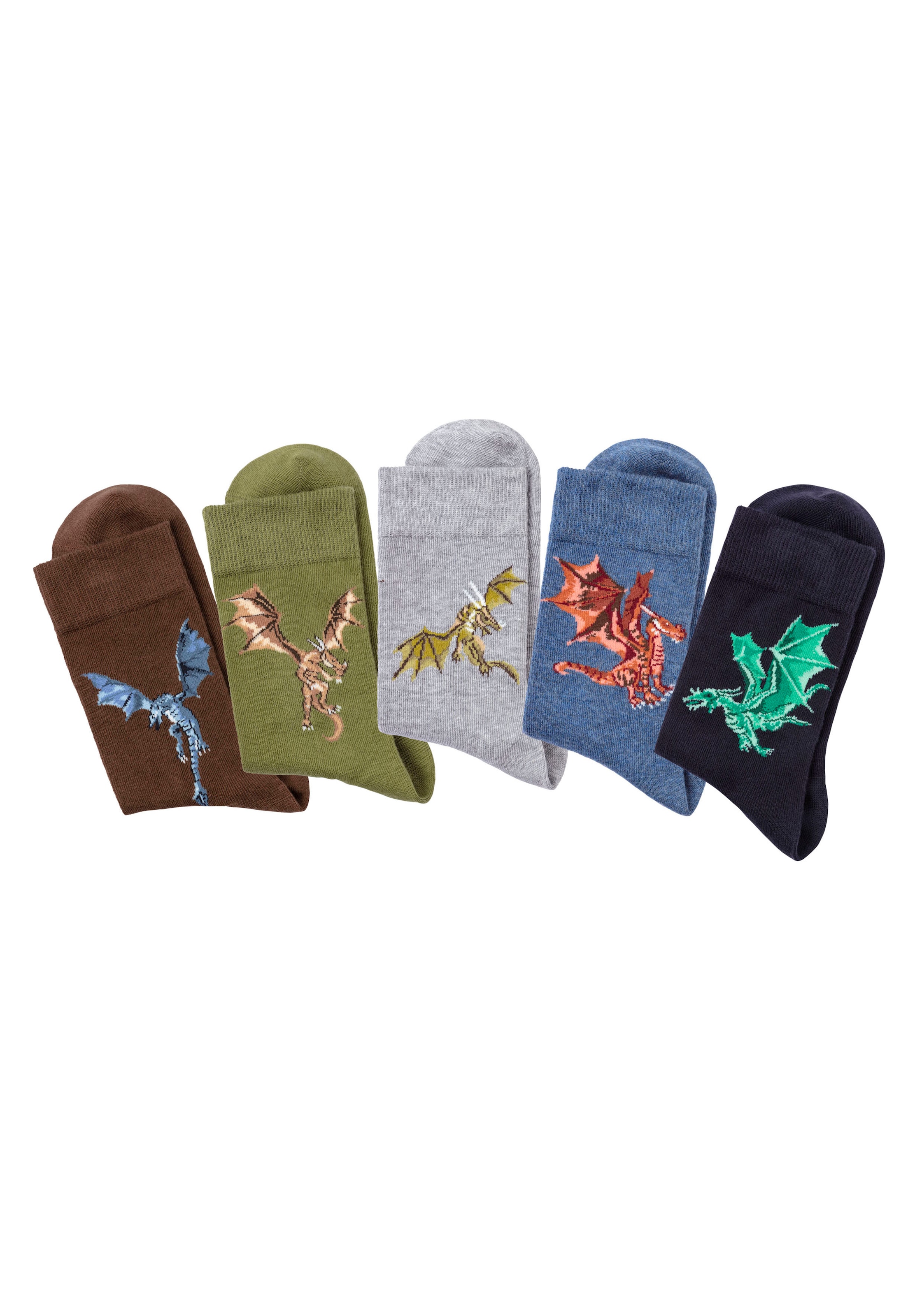 Socken, (Packung, 5 Paar), mit unterschiedlichen Drachen Motiven