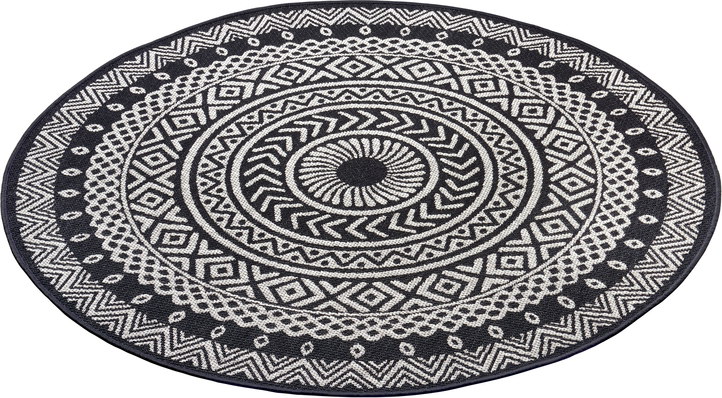 NORTHRUGS Teppich »Giro«, rund, 4 mm Höhe, Flachgewebe In und Outdoor geeignet, Mandala Design, gekettelt, Wohnzimmer, Balkon, Terrasse, Garten, Robust, Pflegeleicht